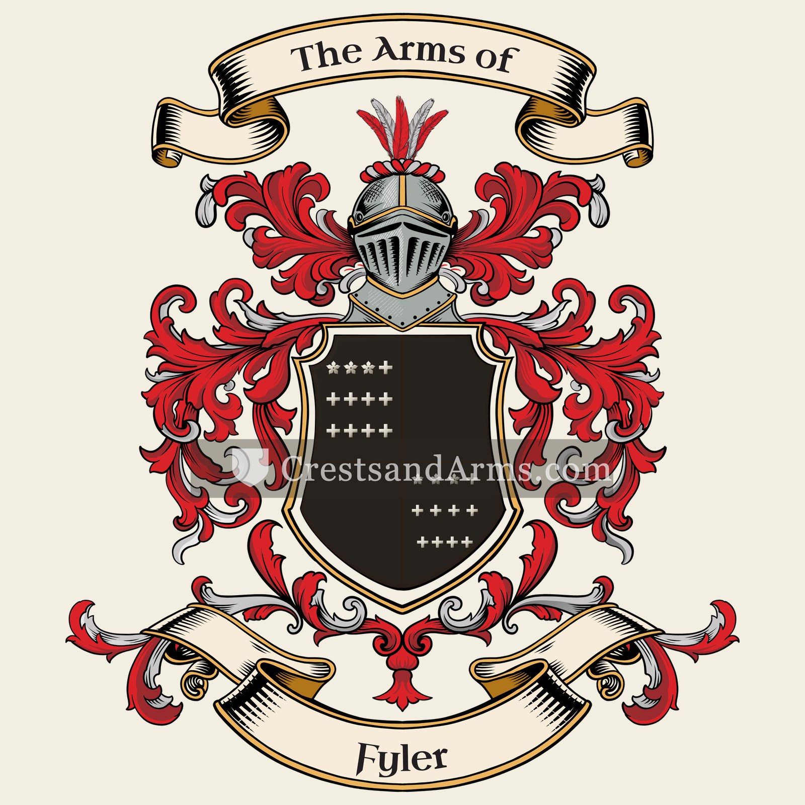 The Fyler coat of arms, drawn from the recorded blazon