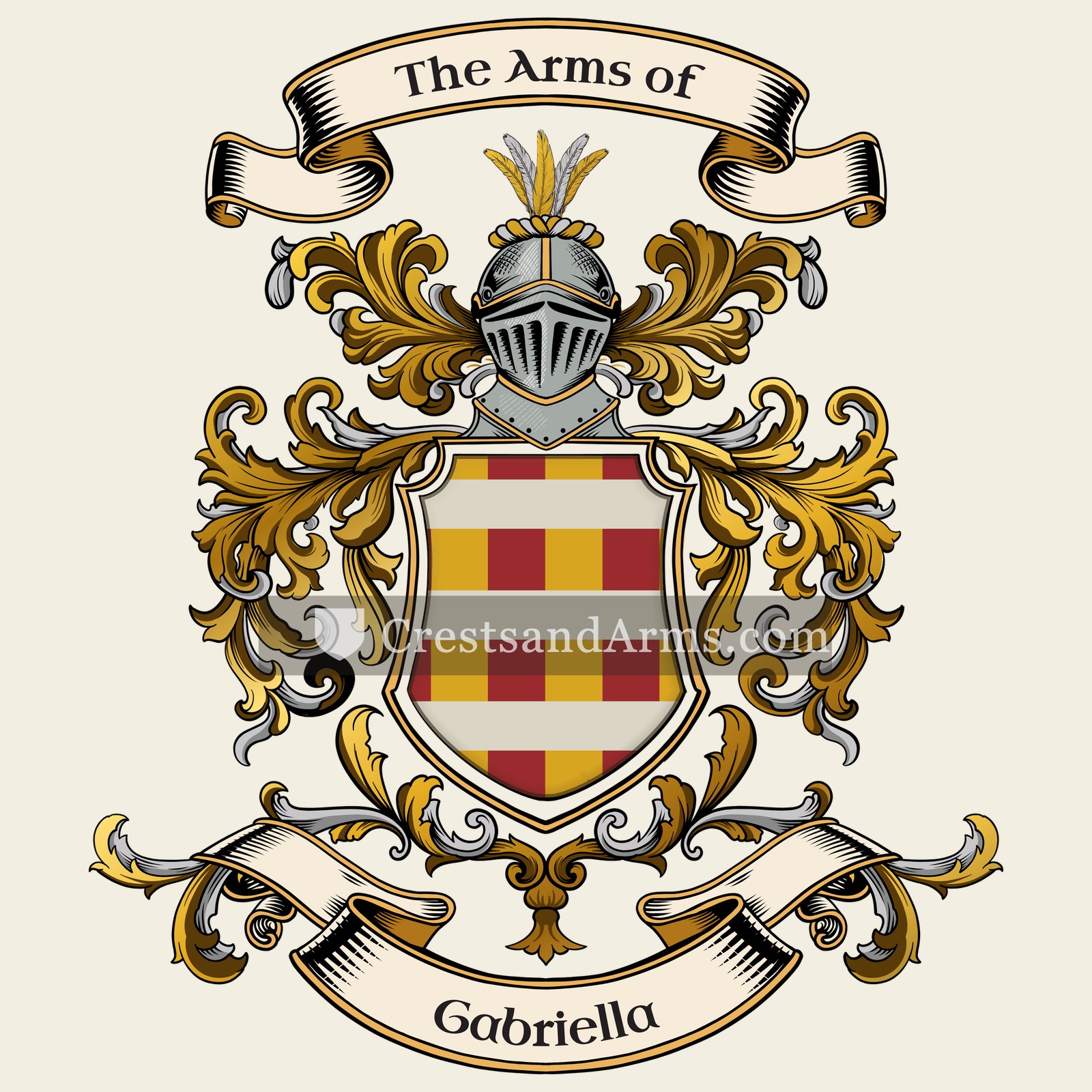 The Gabriella coat of arms, drawn from the recorded blazon
