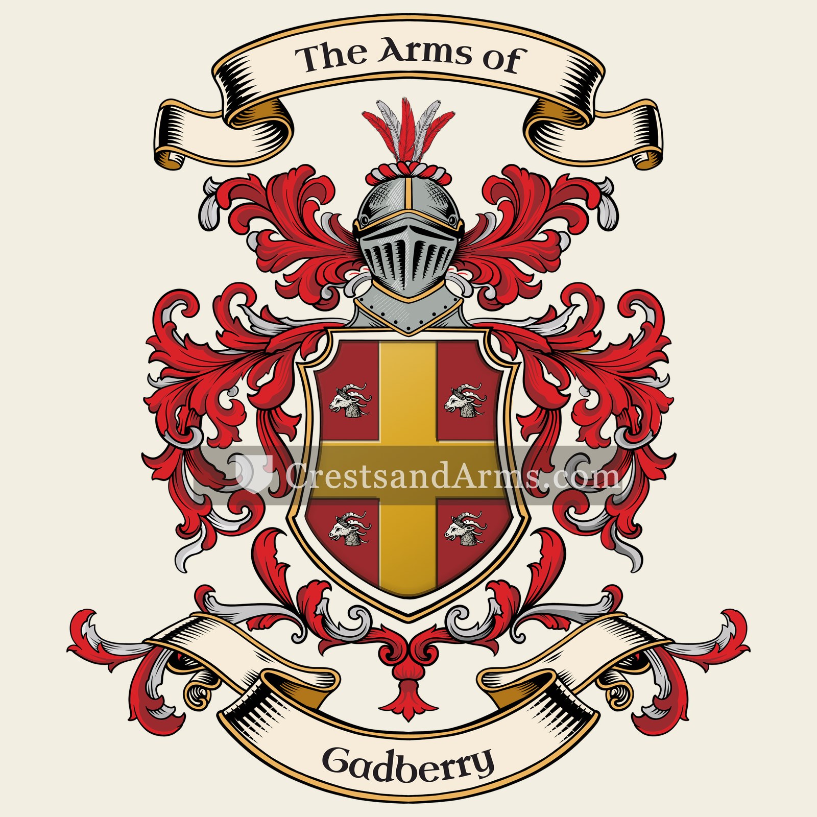 The Gadberry coat of arms, drawn from the recorded blazon
