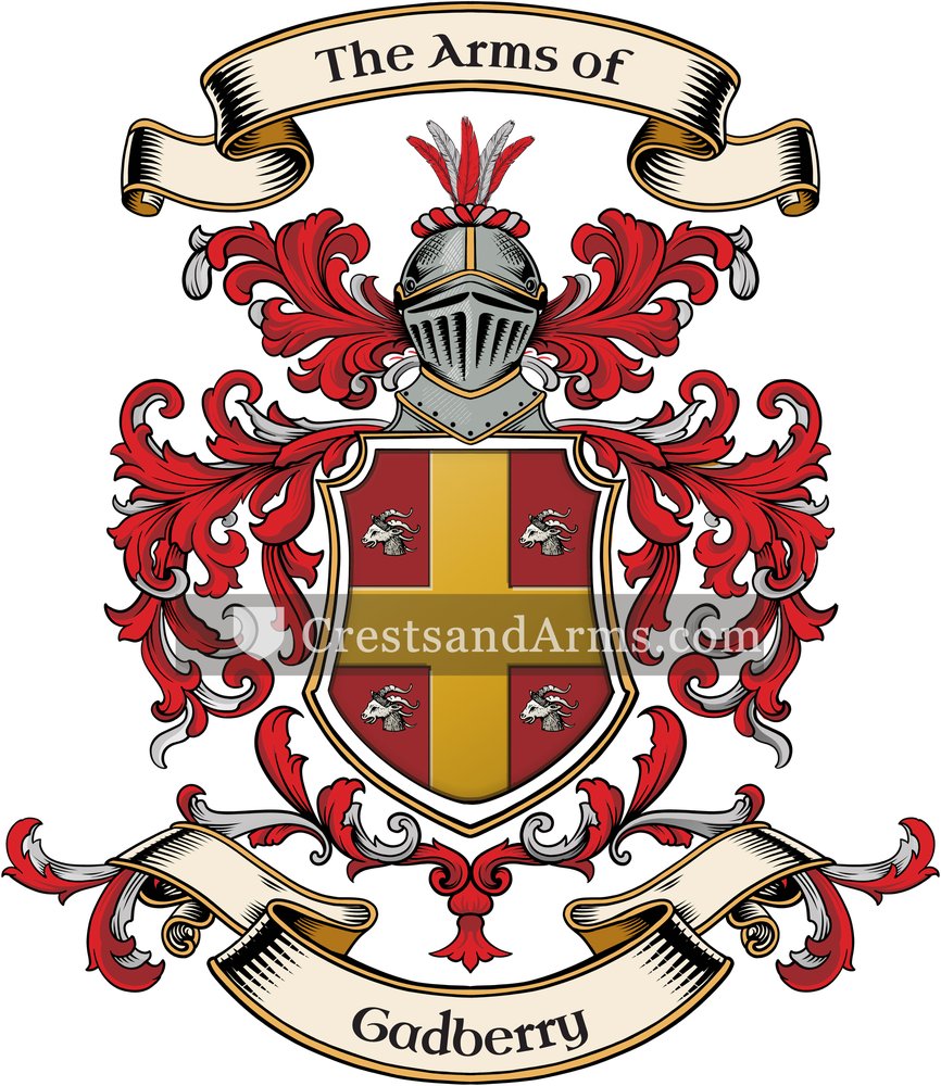 The Gadberry coat of arms, drawn from the recorded blazon