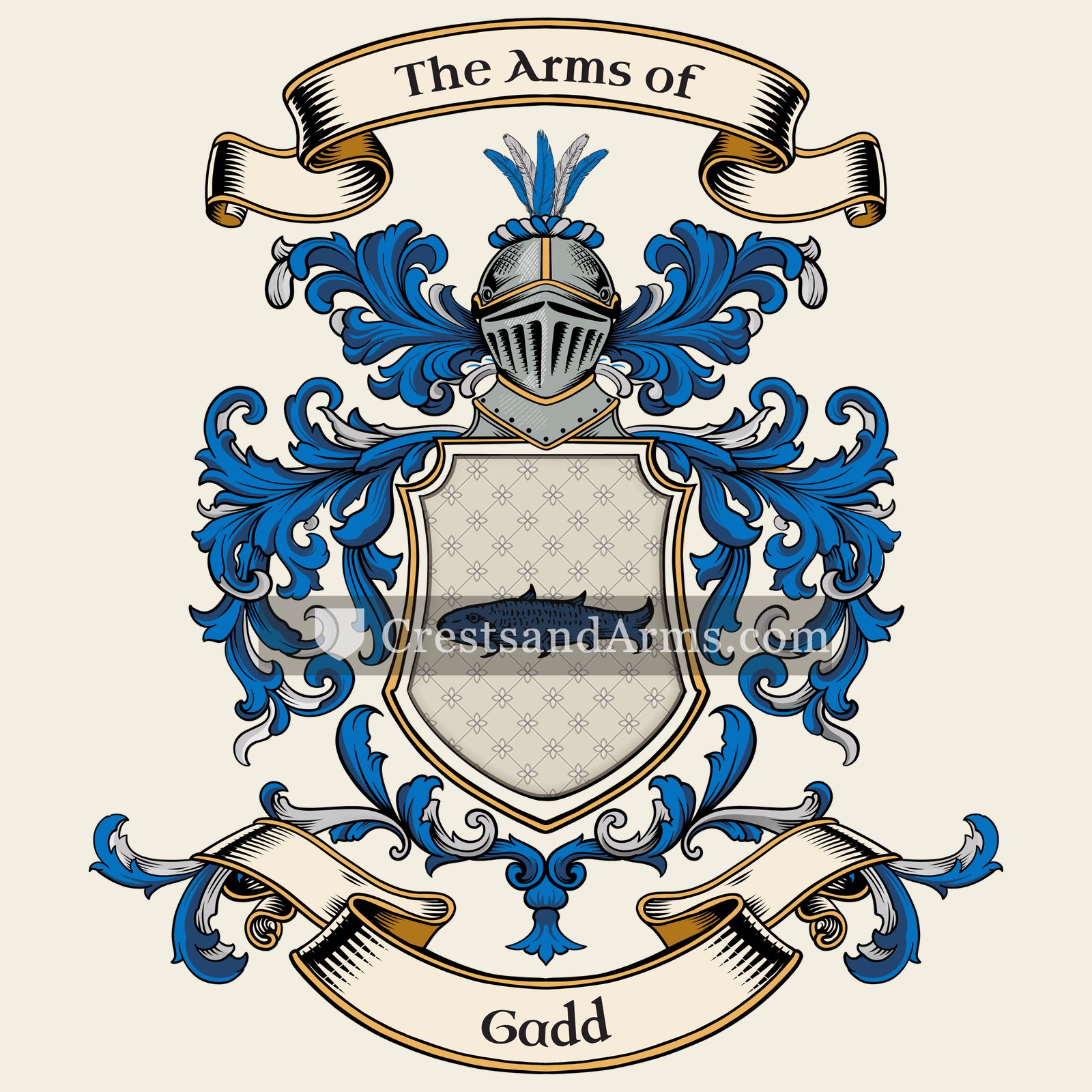The Gadd coat of arms, drawn from the recorded blazon