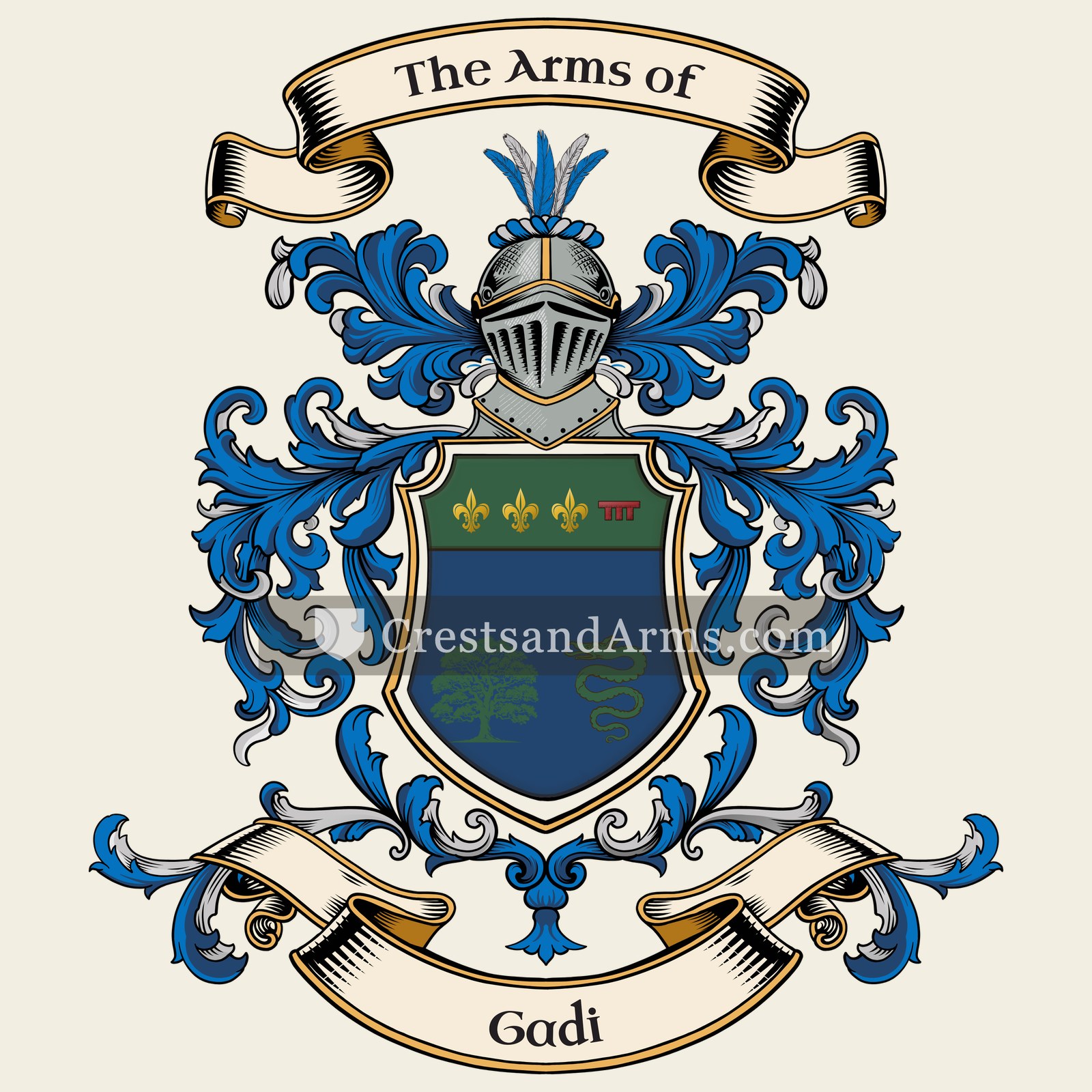 The Gadi coat of arms, drawn from the recorded blazon