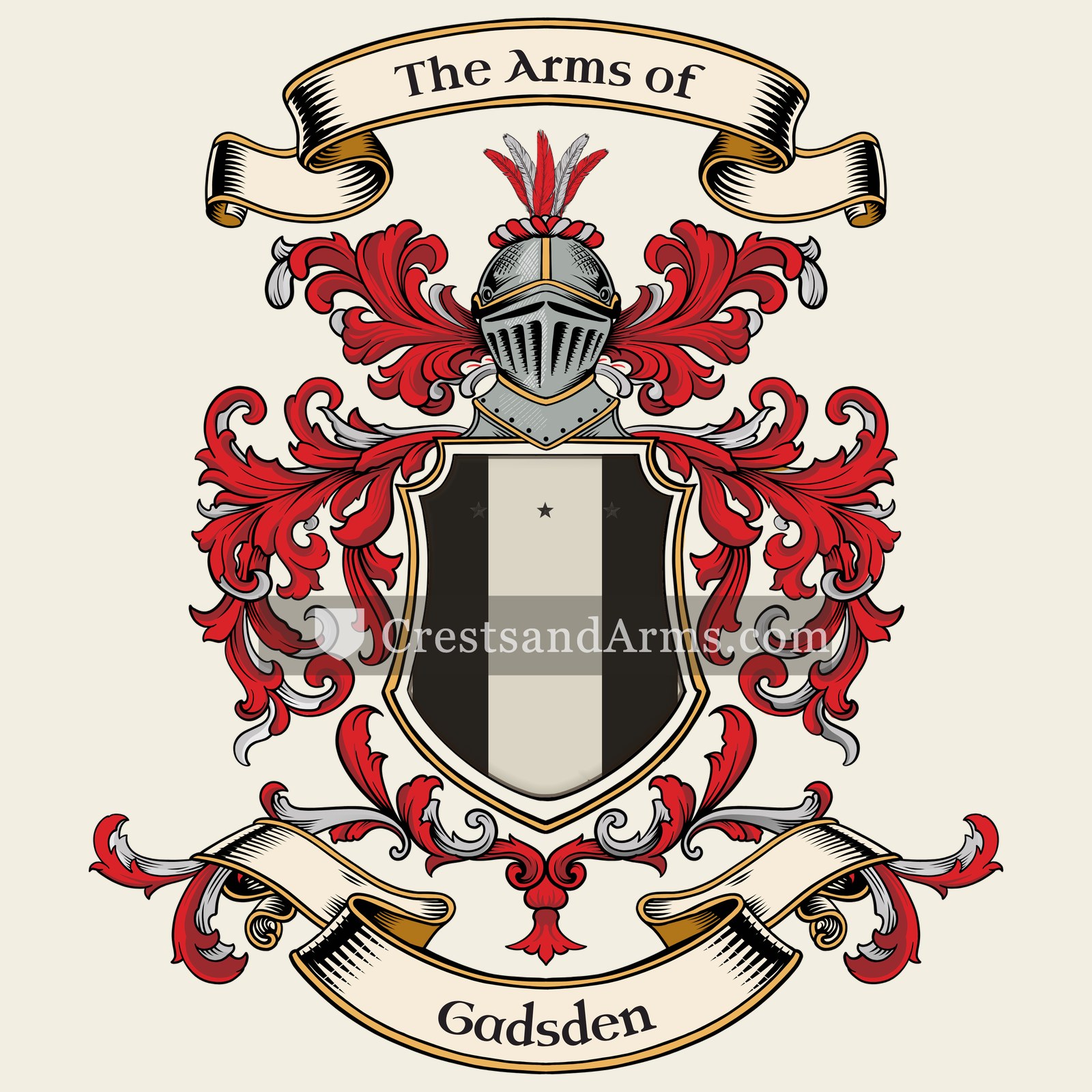 The Gadsden coat of arms, drawn from the recorded blazon