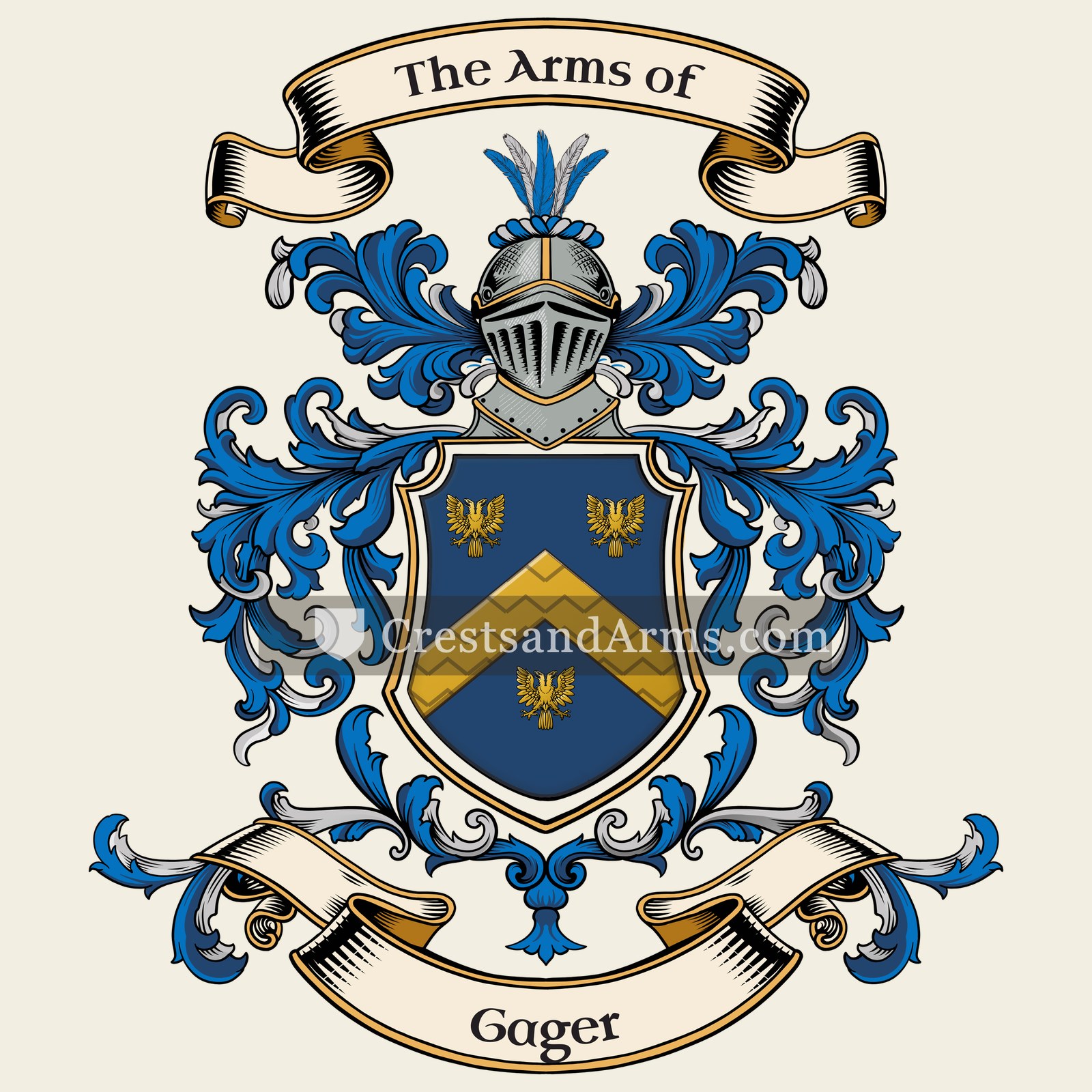The Gager coat of arms, drawn from the recorded blazon