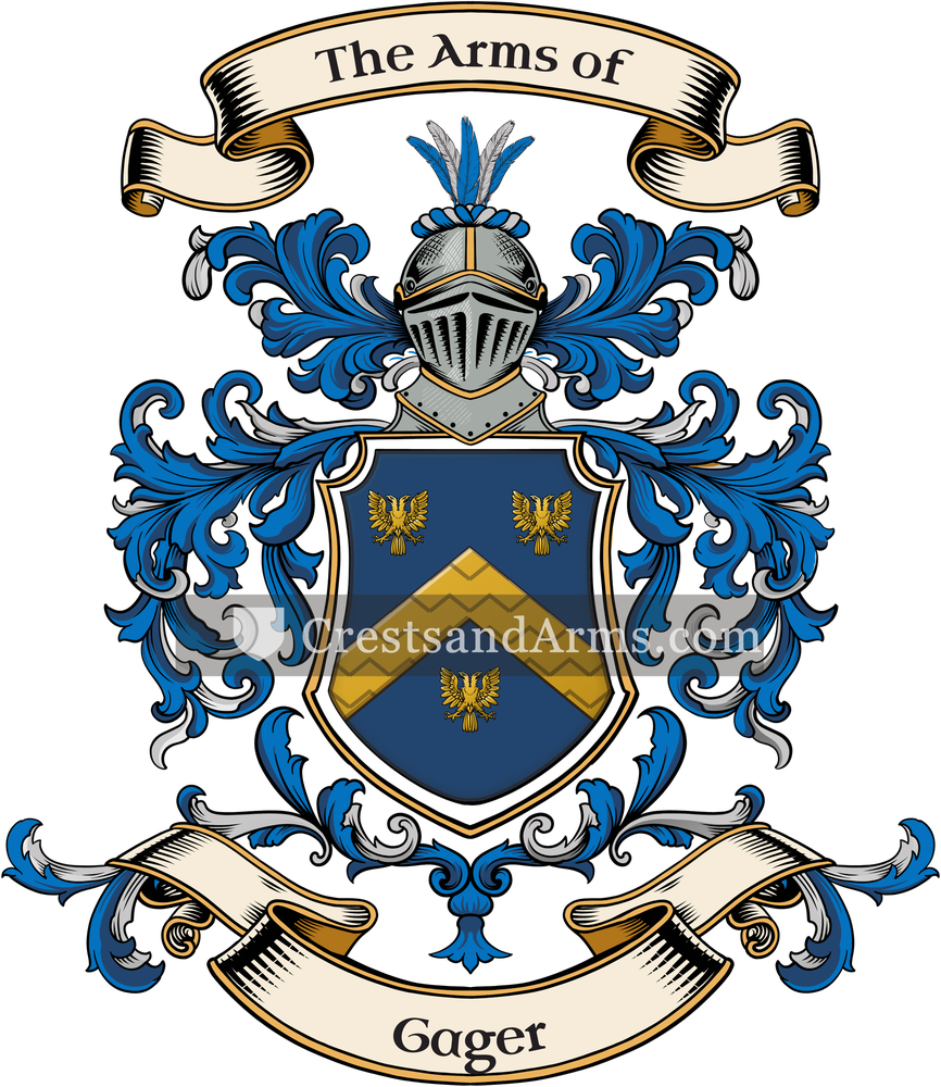 The Gager coat of arms, drawn from the recorded blazon
