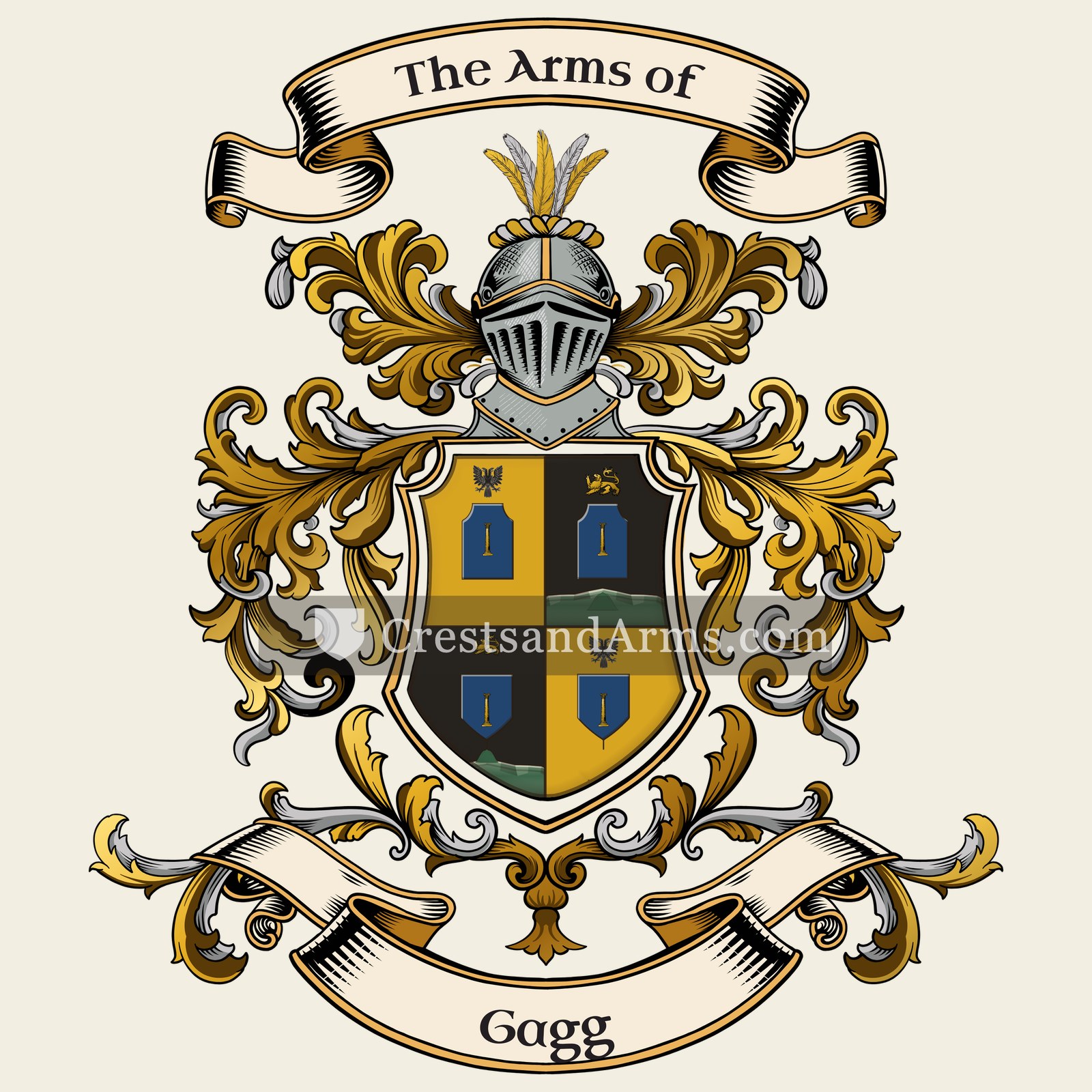 The Gagg coat of arms, drawn from the recorded blazon