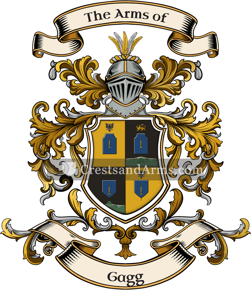 The Gagg coat of arms, drawn from the recorded blazon