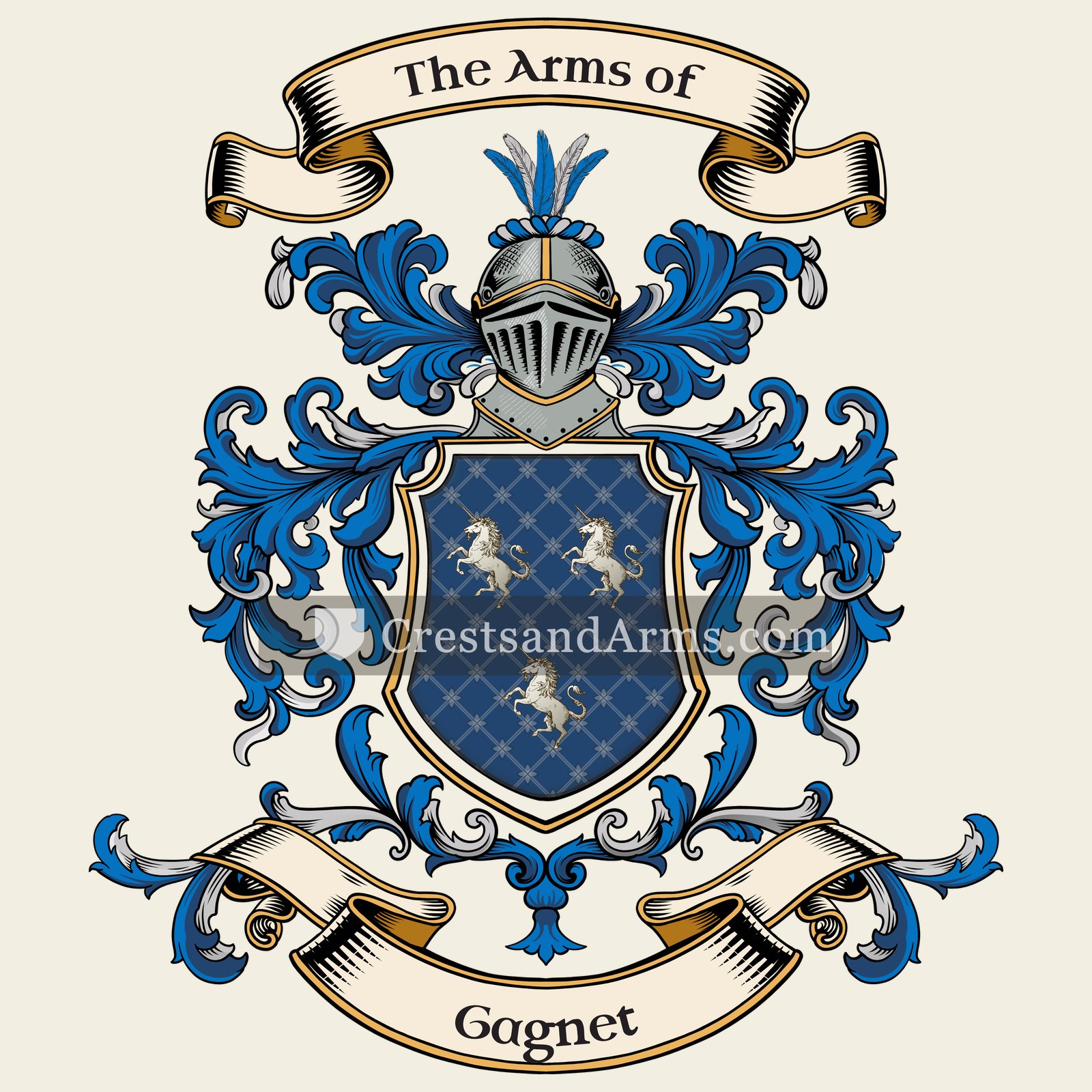 The Gagnet coat of arms, drawn from the recorded blazon