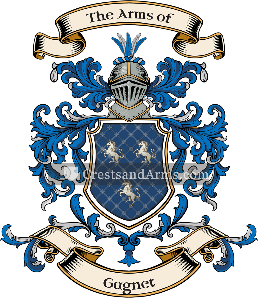 The Gagnet coat of arms, drawn from the recorded blazon