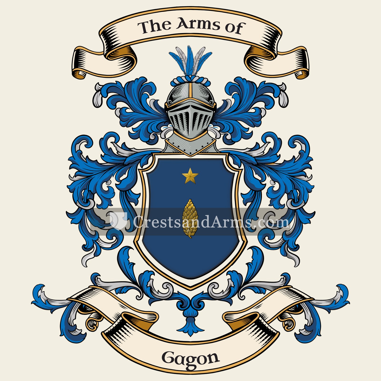 The Gagon coat of arms, drawn from the recorded blazon