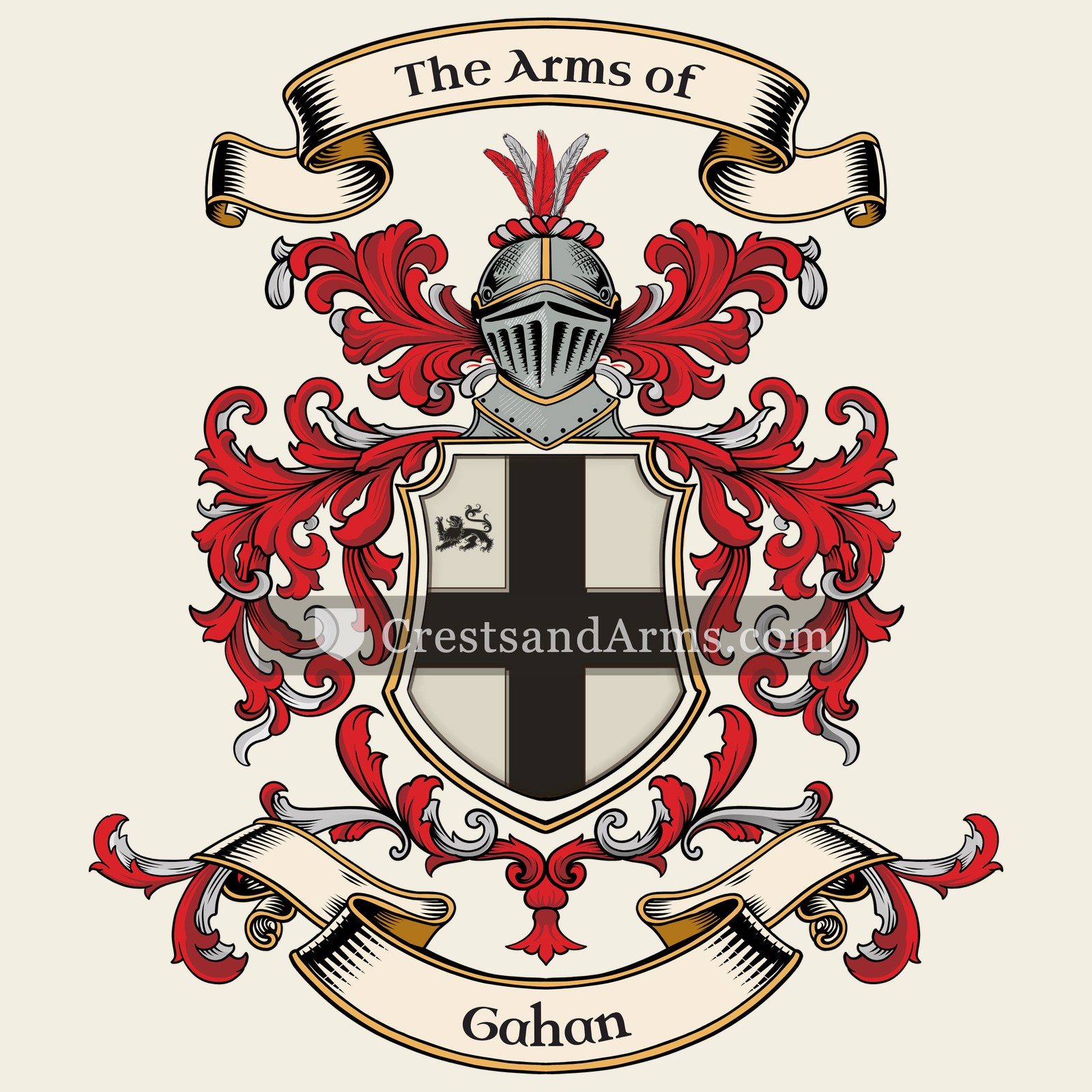 The Gahan coat of arms, drawn from the recorded blazon