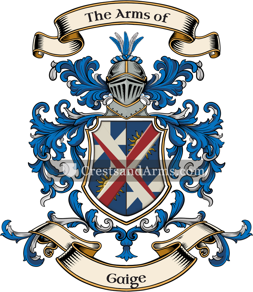 The Gaige coat of arms, drawn from the recorded blazon