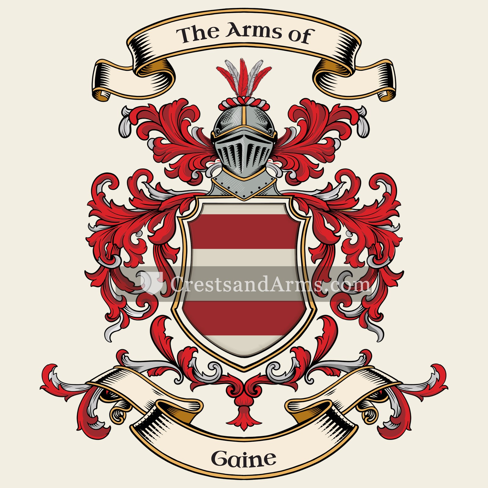 The Gaine coat of arms, drawn from the recorded blazon