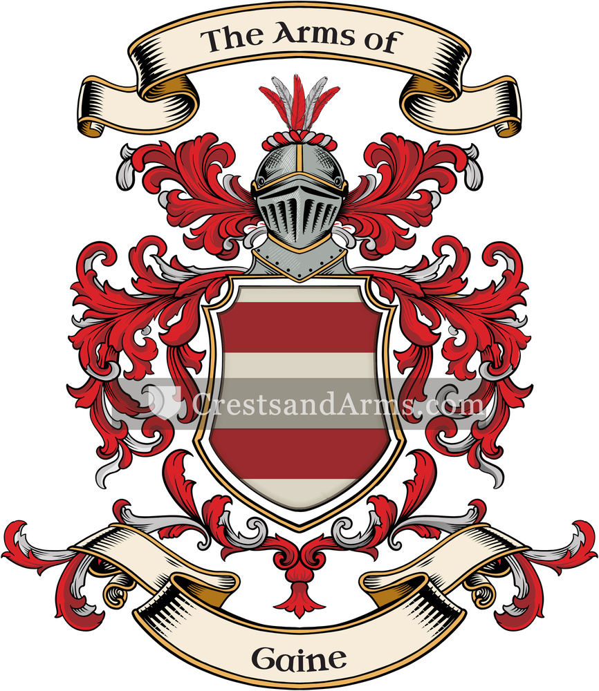 The Gaine coat of arms, drawn from the recorded blazon