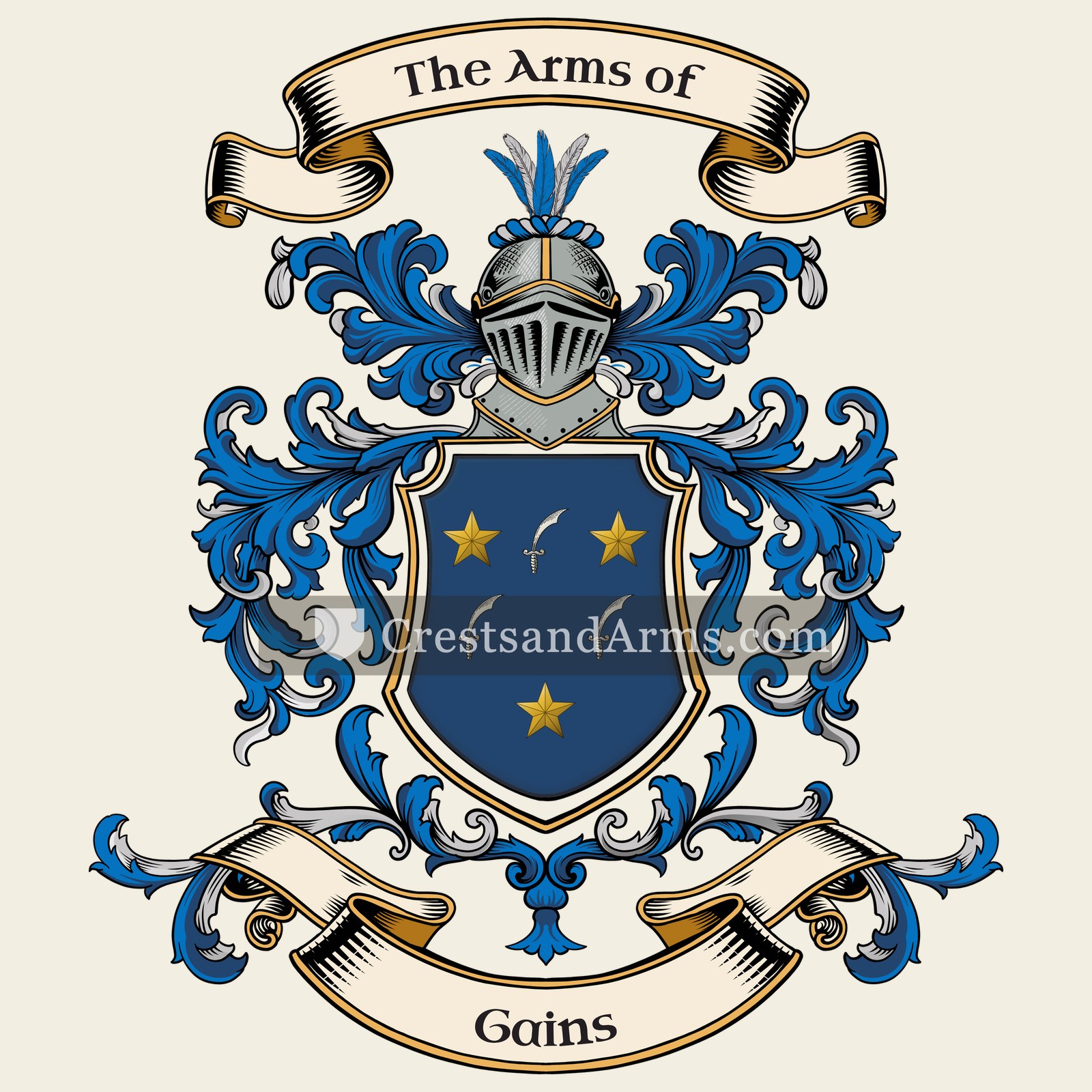 The Gains coat of arms, drawn from the recorded blazon