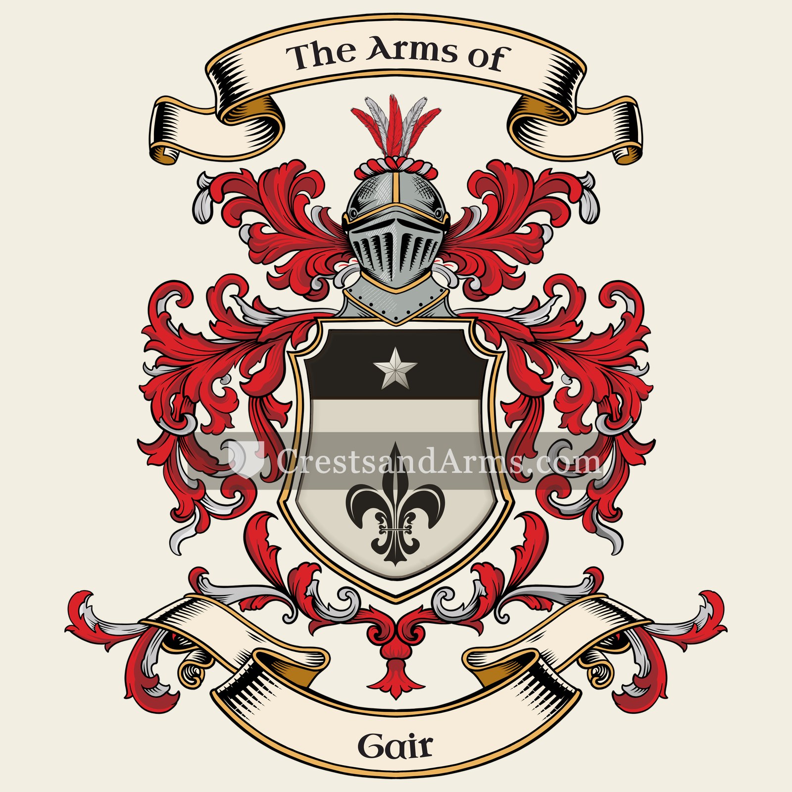 The Gair coat of arms, drawn from the recorded blazon