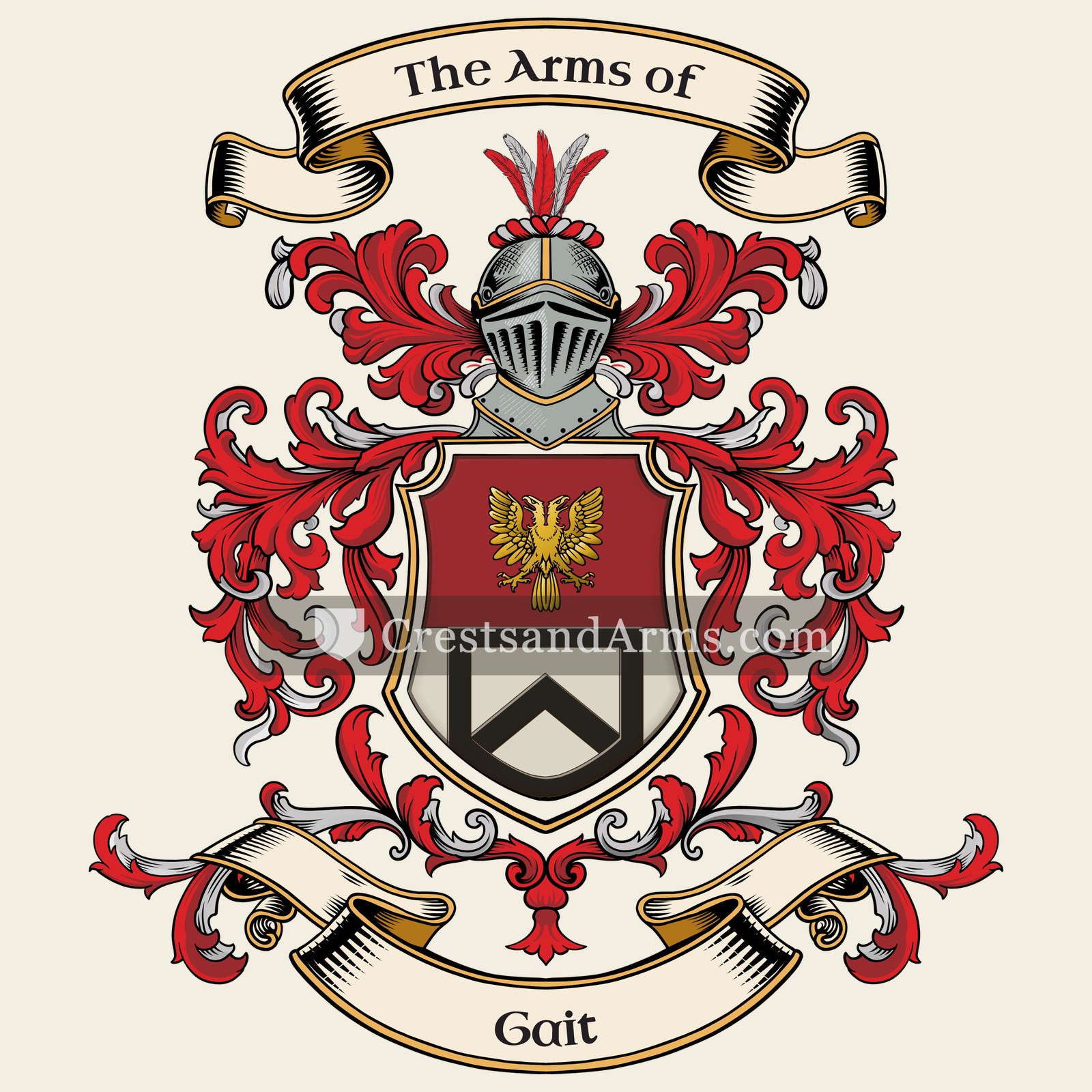 The Gait coat of arms, drawn from the recorded blazon