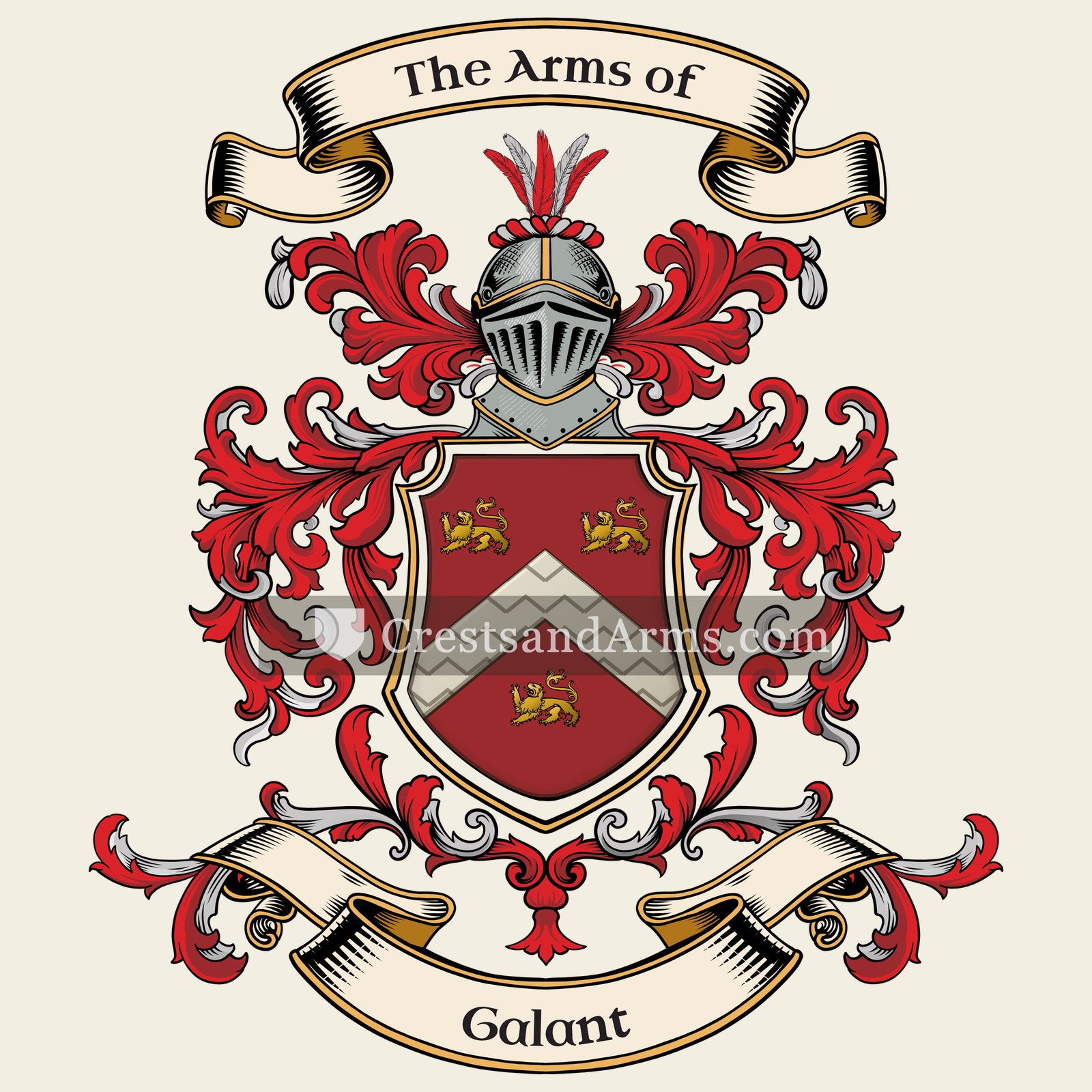 The Galant coat of arms, drawn from the recorded blazon