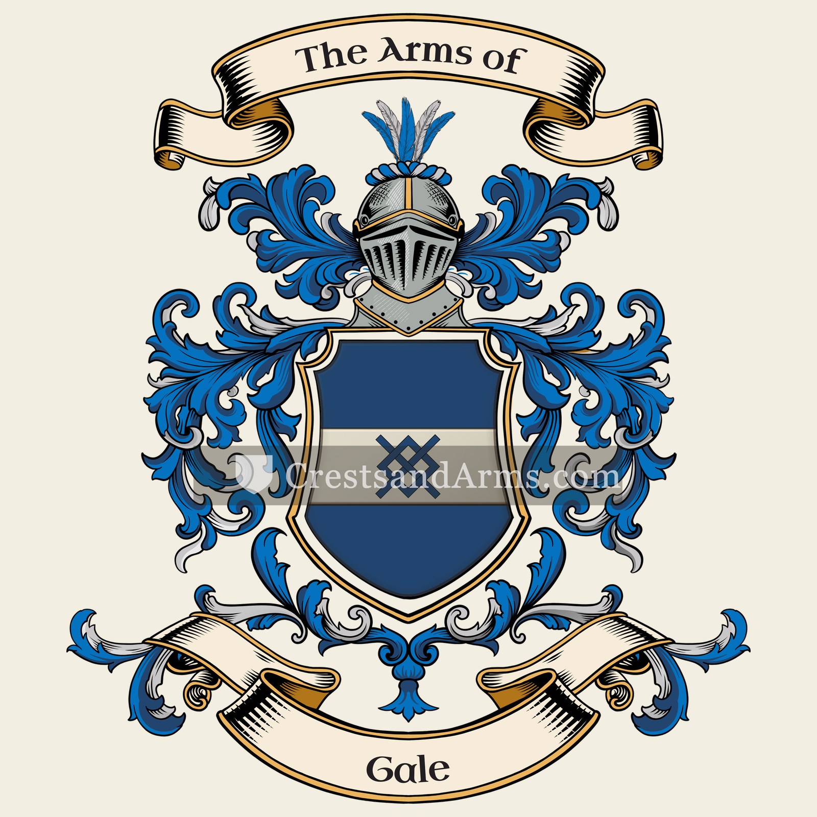 The Gale coat of arms, drawn from the recorded blazon