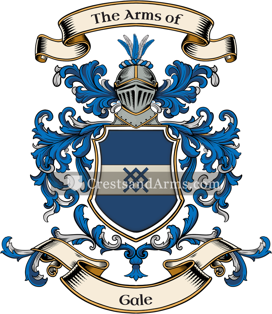 The Gale coat of arms, drawn from the recorded blazon