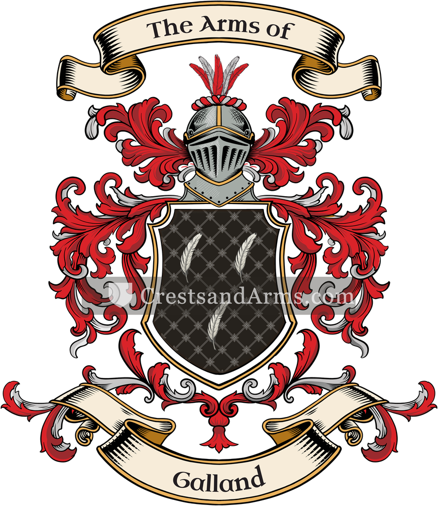 The Galland coat of arms, drawn from the recorded blazon