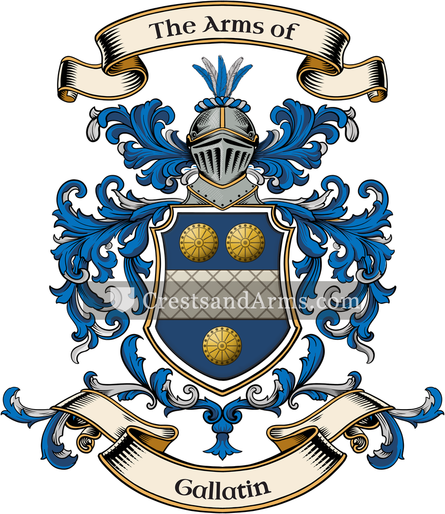 The Gallatin coat of arms, drawn from the recorded blazon