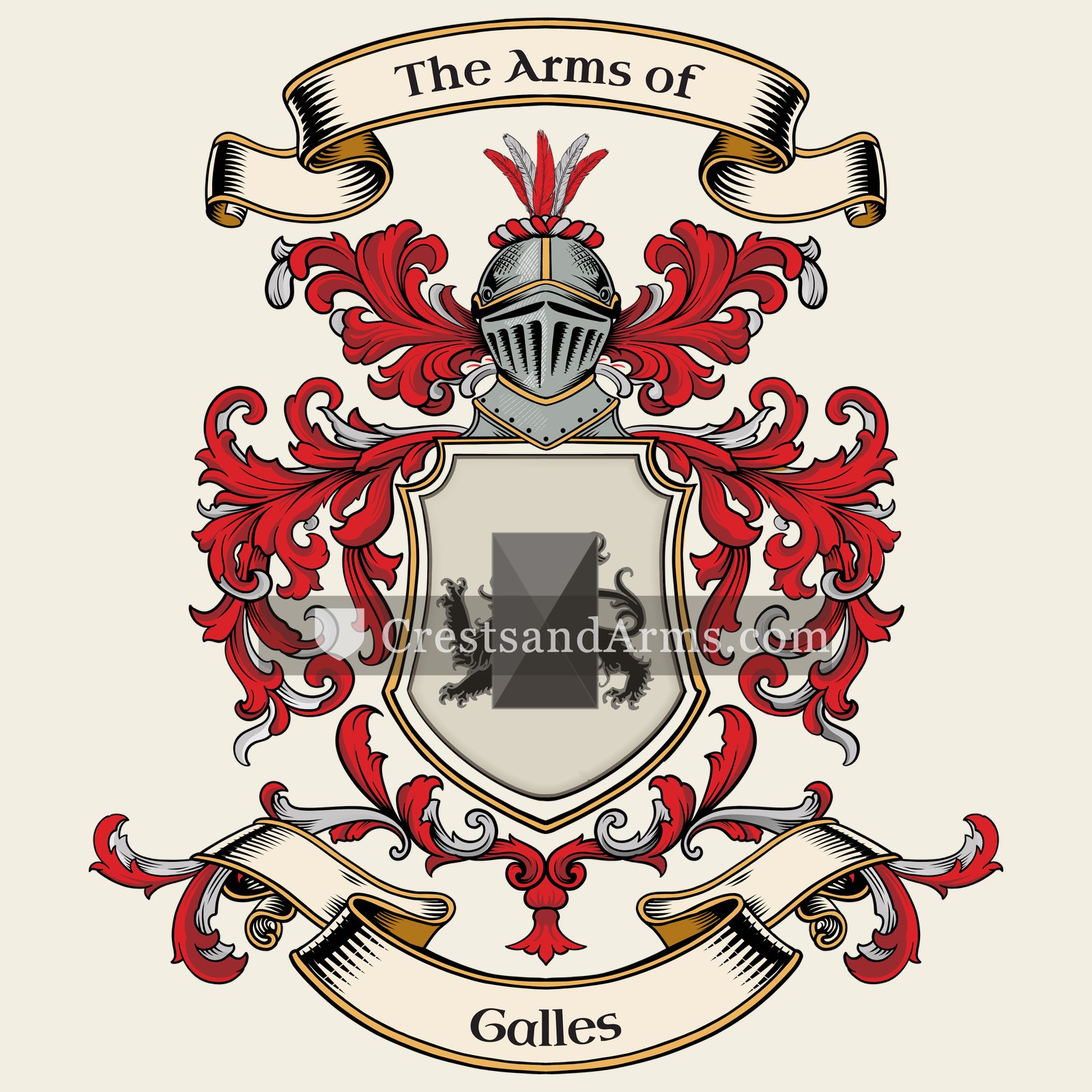 The Galles coat of arms, drawn from the recorded blazon
