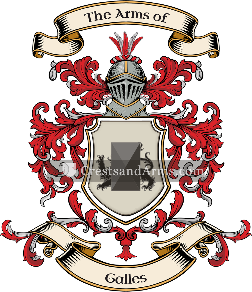 The Galles coat of arms, drawn from the recorded blazon
