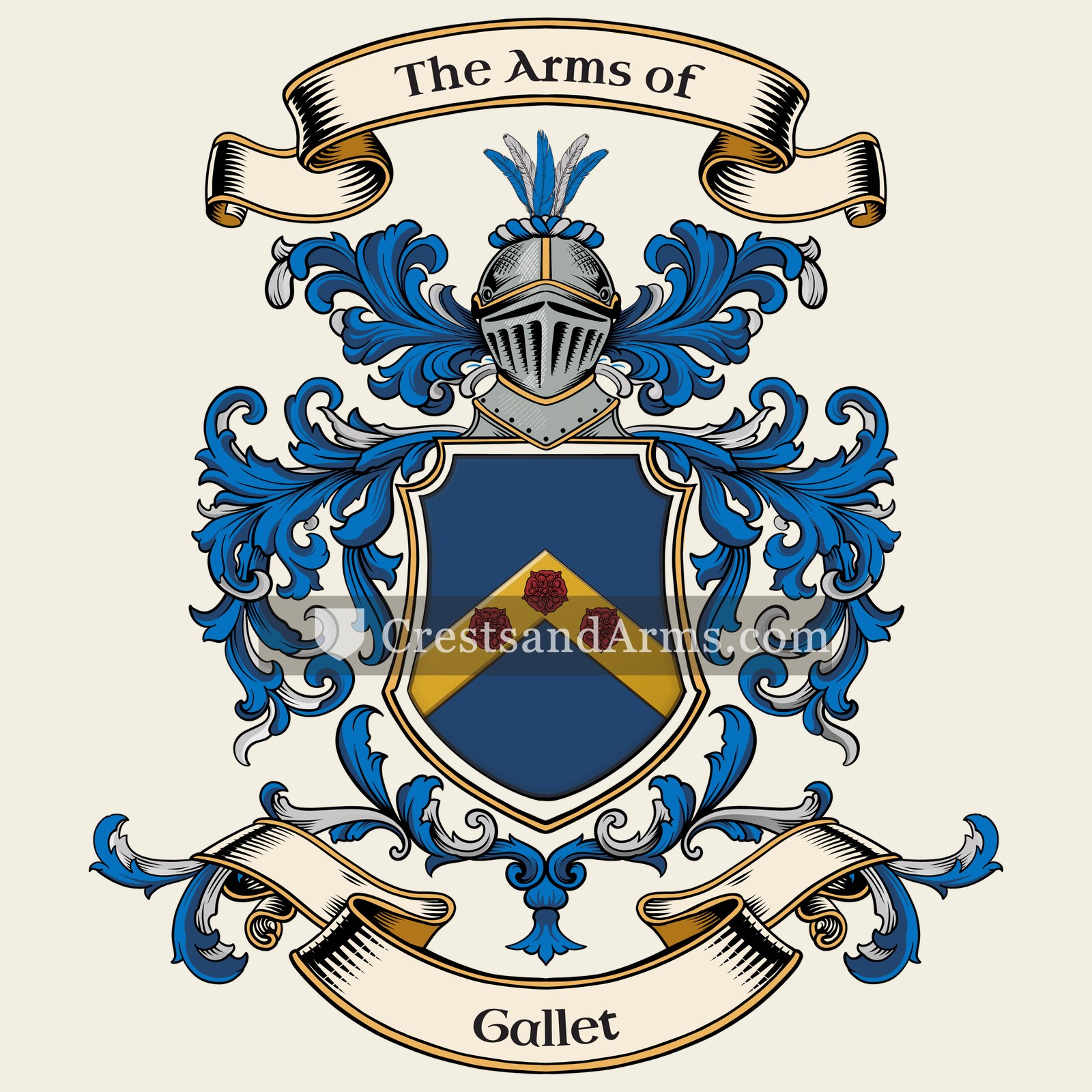 The Gallet coat of arms, drawn from the recorded blazon