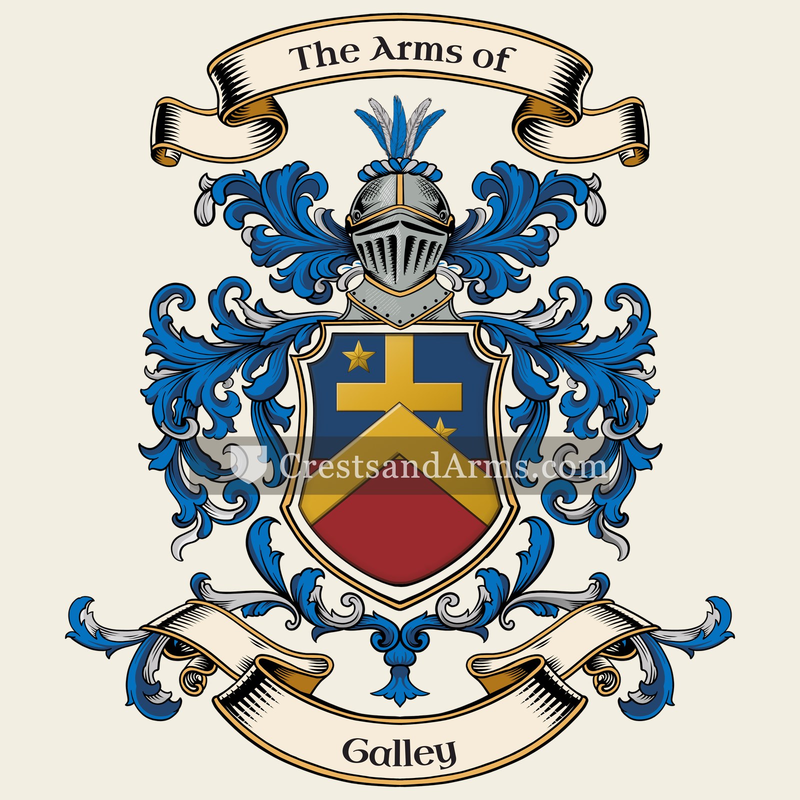 The Galley coat of arms, drawn from the recorded blazon