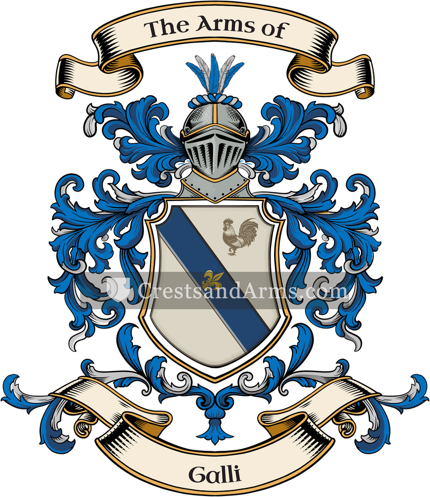 The Galli coat of arms, drawn from the recorded blazon