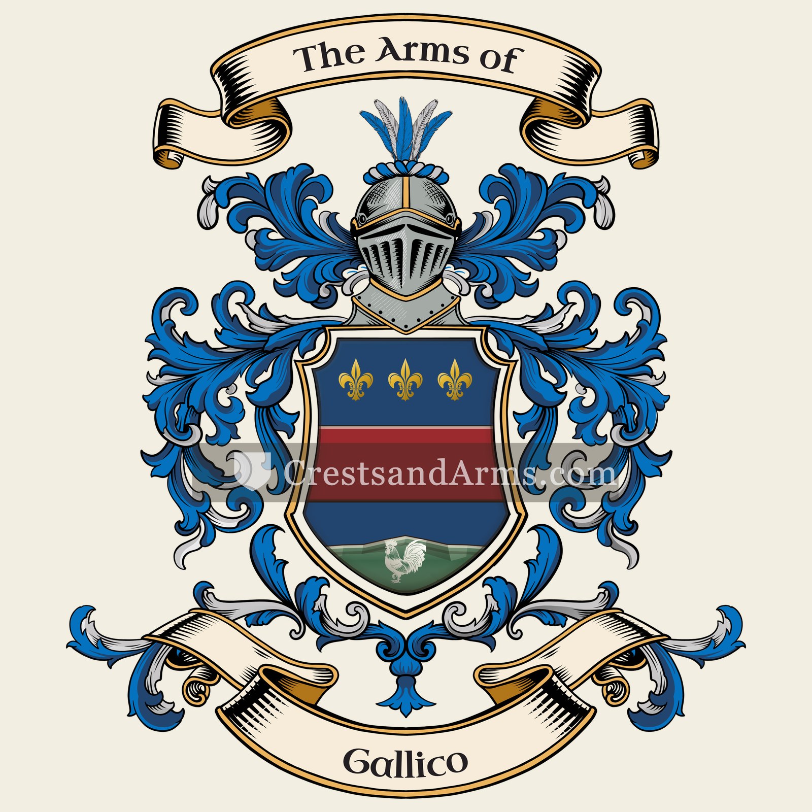 The Gallico coat of arms, drawn from the recorded blazon