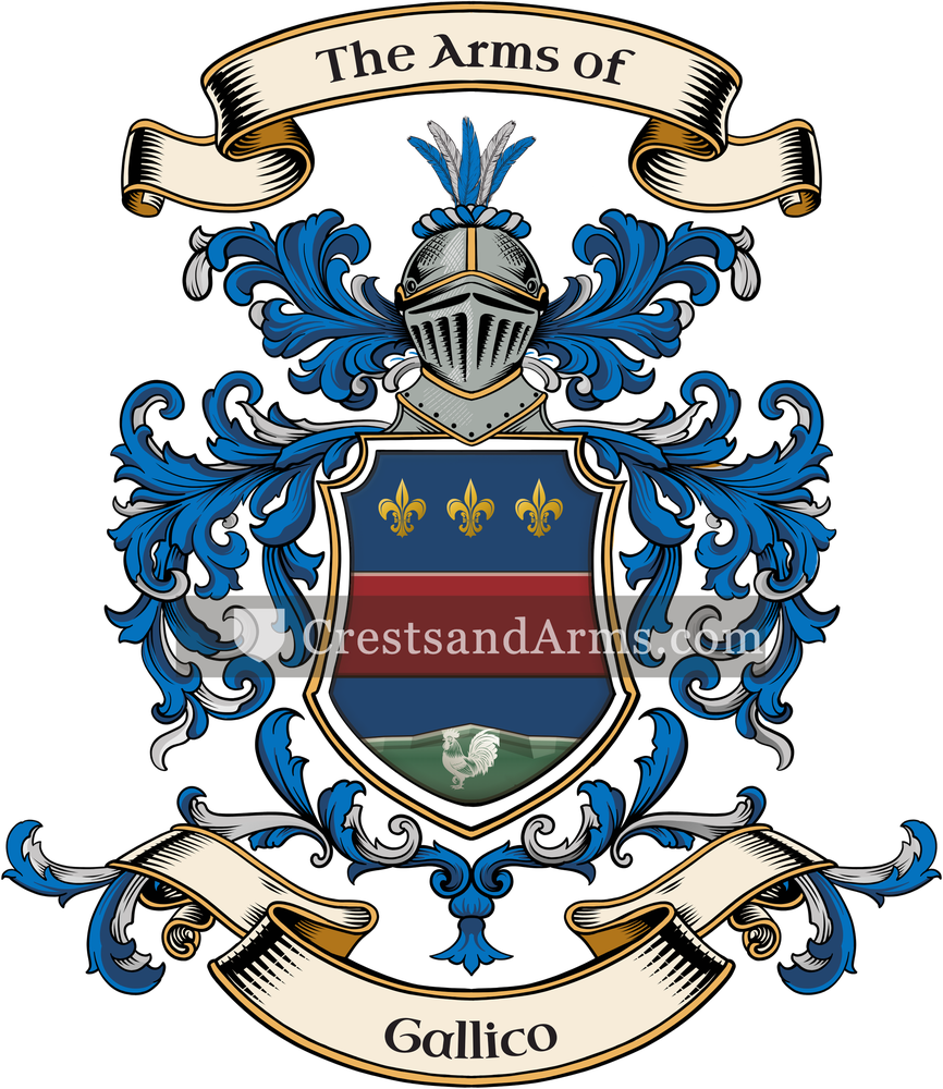 The Gallico coat of arms, drawn from the recorded blazon