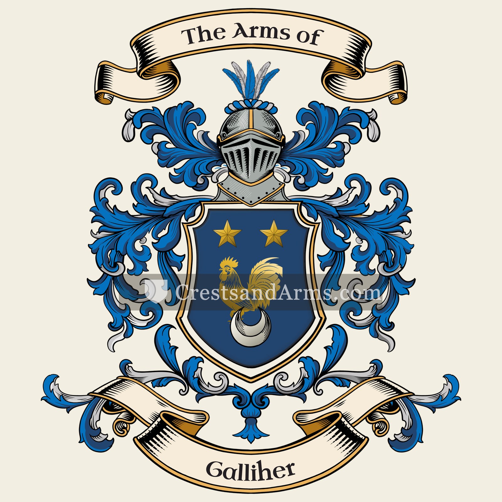 The Galliher coat of arms, drawn from the recorded blazon