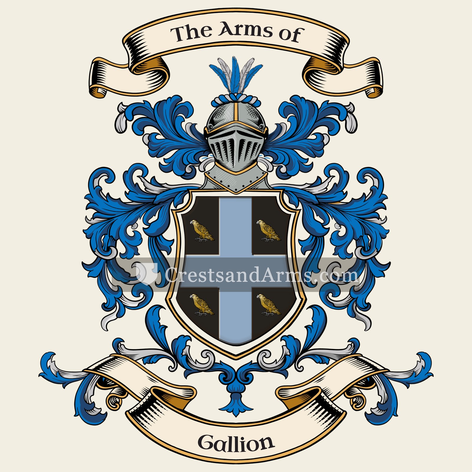 The Gallion coat of arms, drawn from the recorded blazon