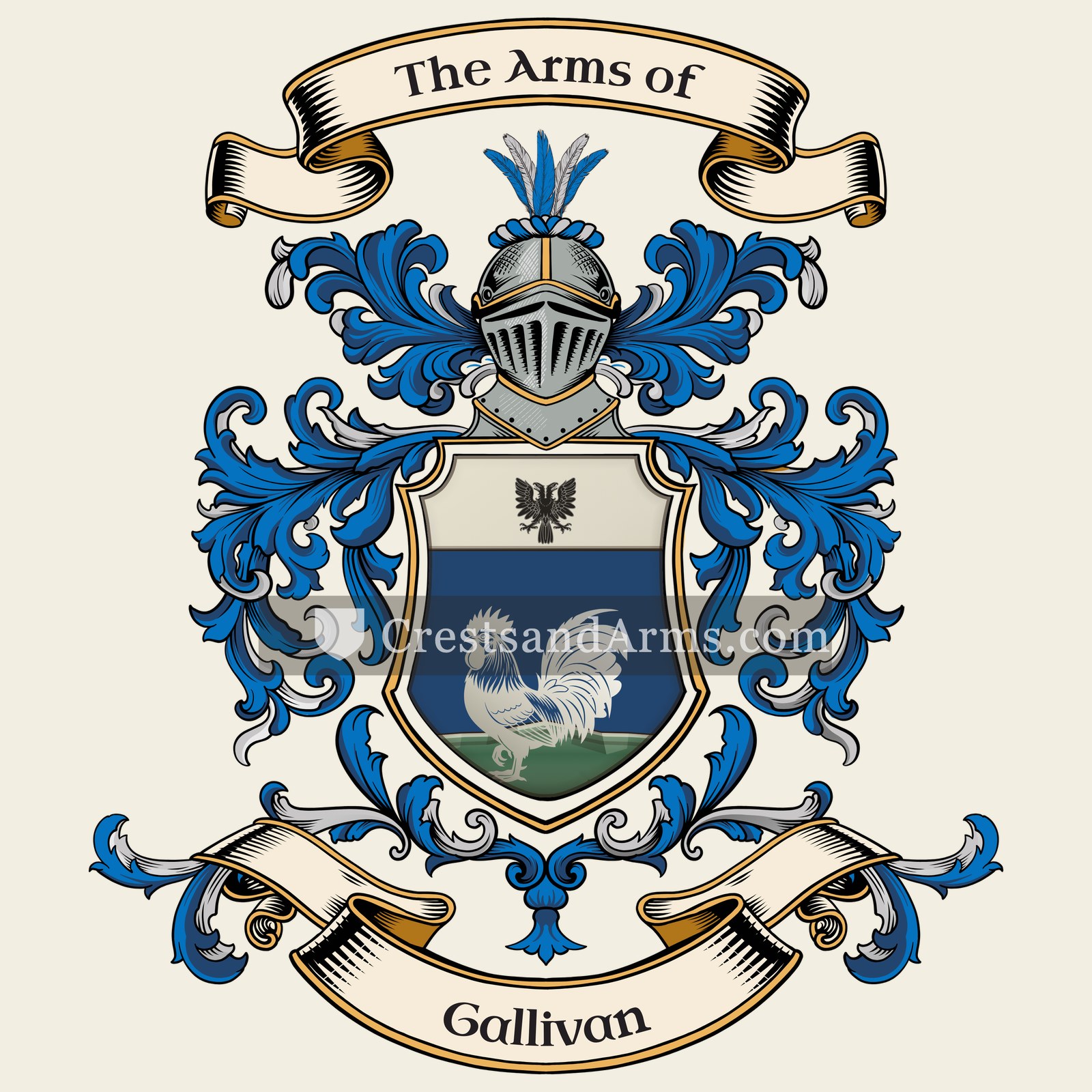 The Gallivan coat of arms, drawn from the recorded blazon