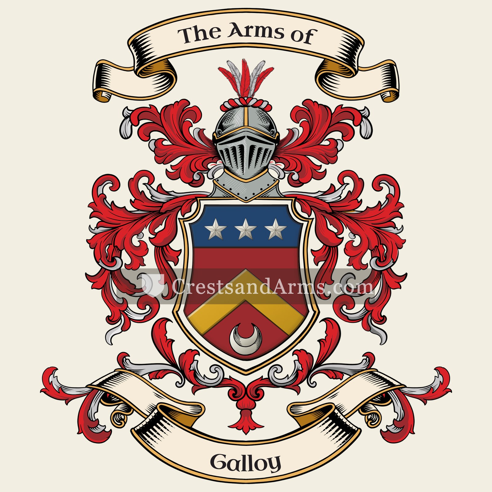 The Galloy coat of arms, drawn from the recorded blazon