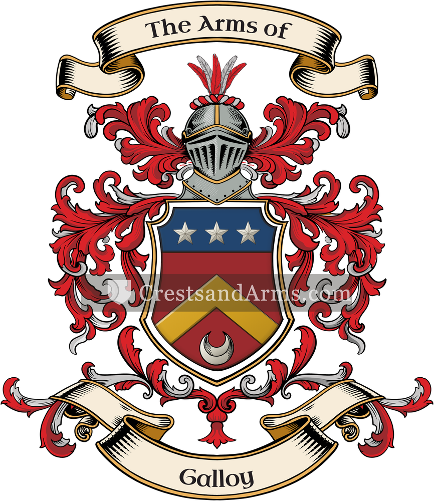 The Galloy coat of arms, drawn from the recorded blazon