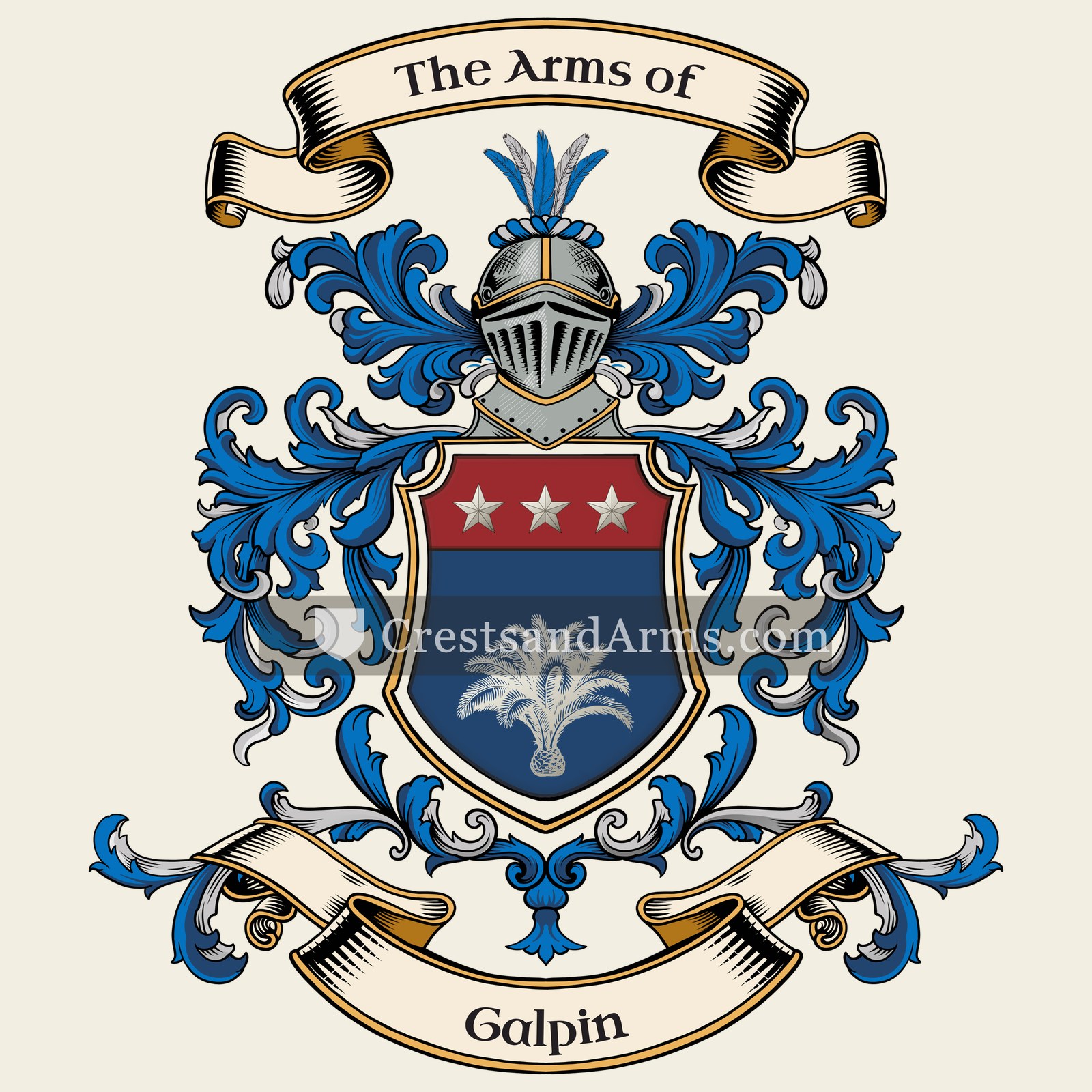 The Galpin coat of arms, drawn from the recorded blazon