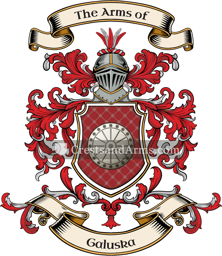 The Galuska coat of arms, drawn from the recorded blazon