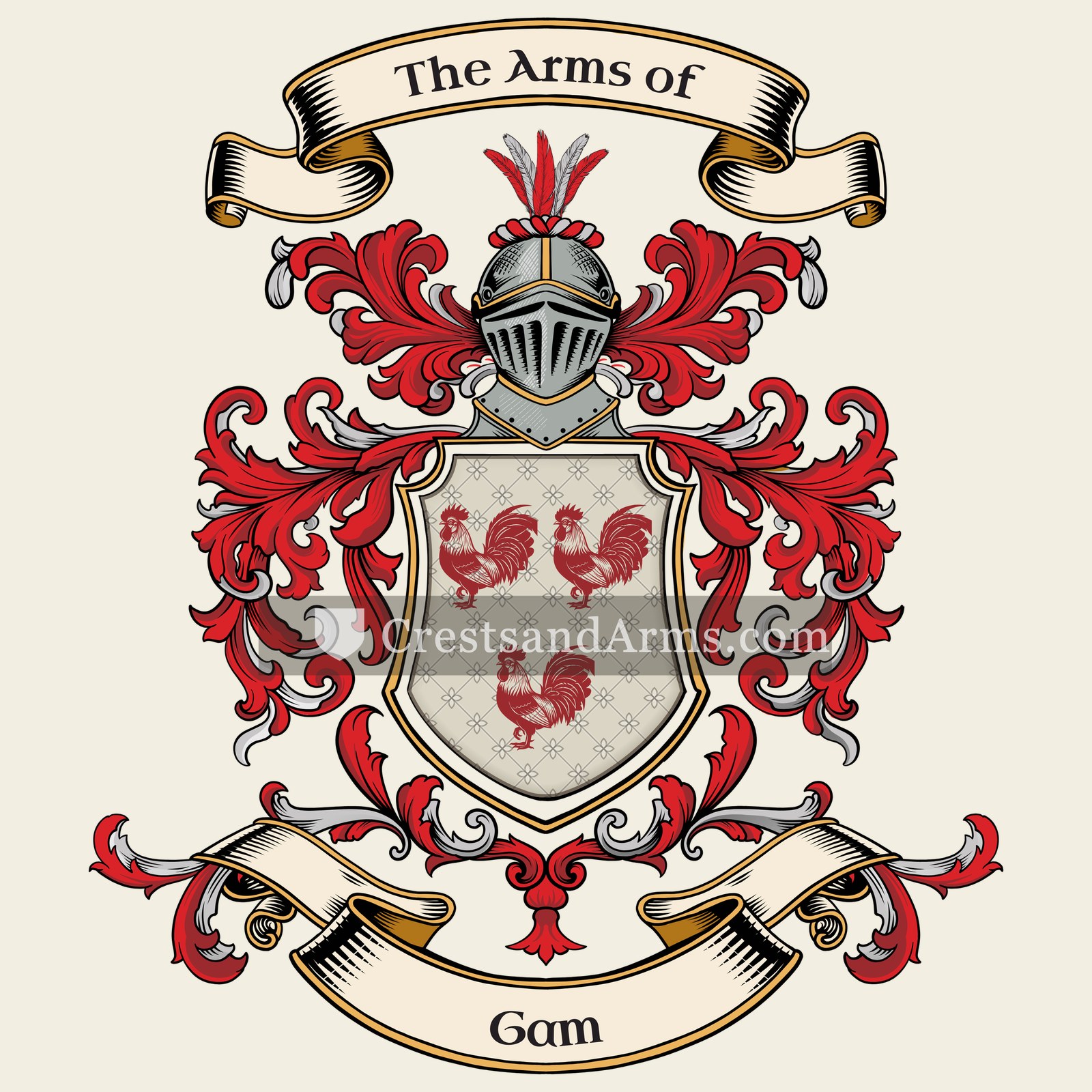 The Gam coat of arms, drawn from the recorded blazon
