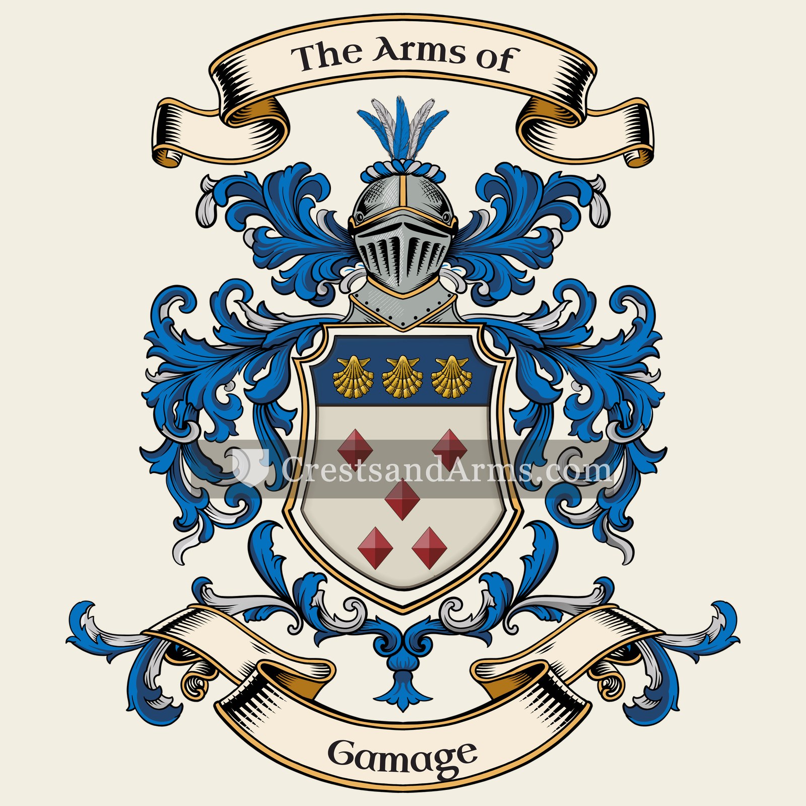 The Gamage coat of arms, drawn from the recorded blazon