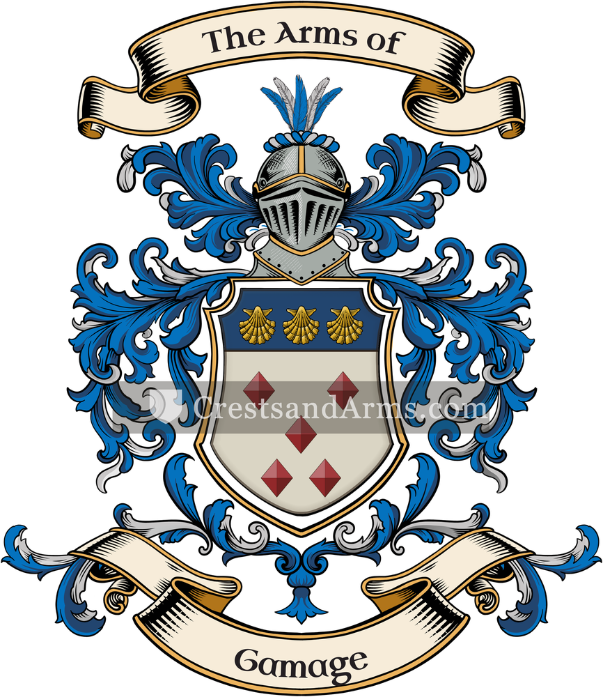 The Gamage coat of arms, drawn from the recorded blazon