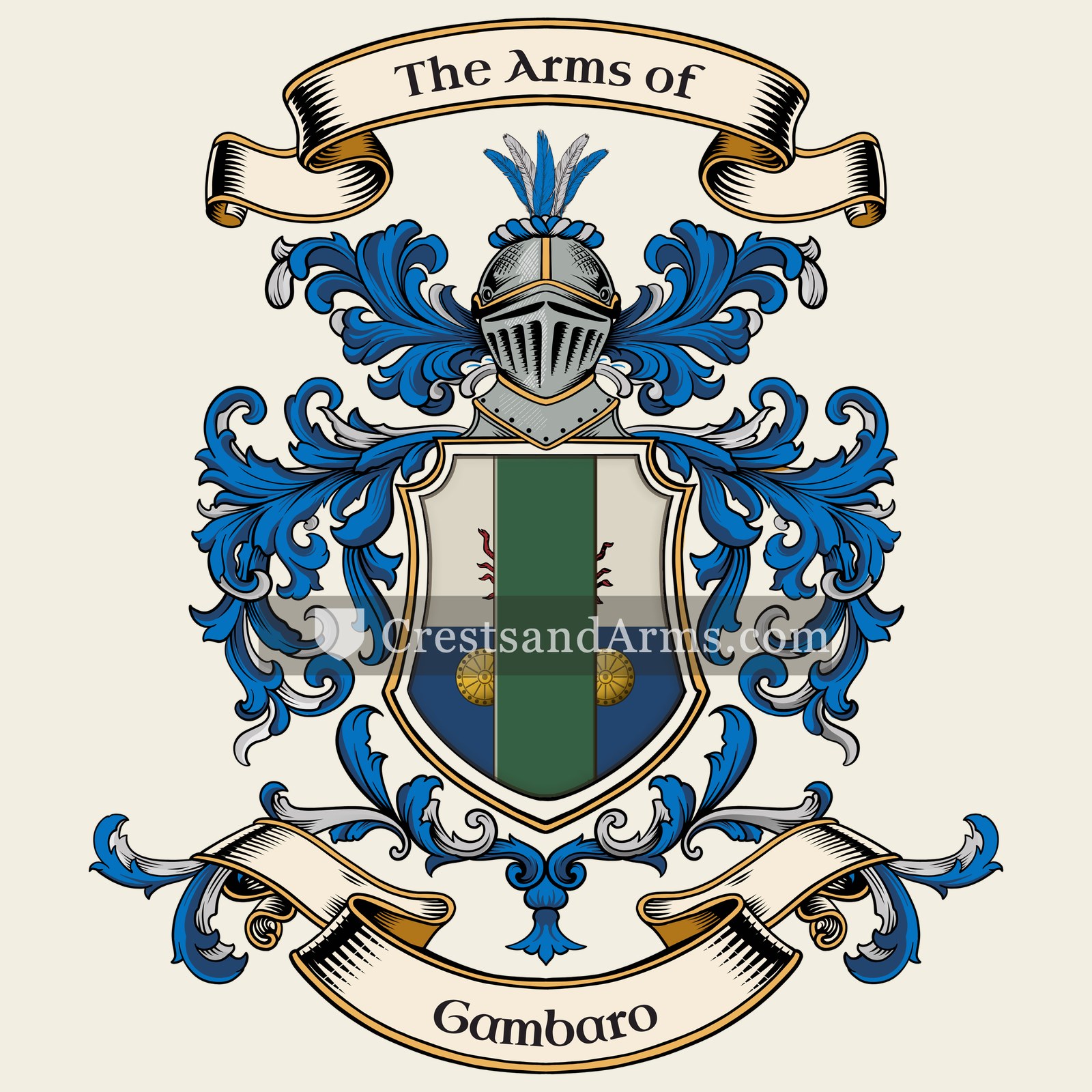 The Gambaro coat of arms, drawn from the recorded blazon