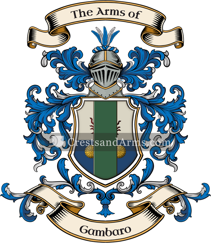 The Gambaro coat of arms, drawn from the recorded blazon