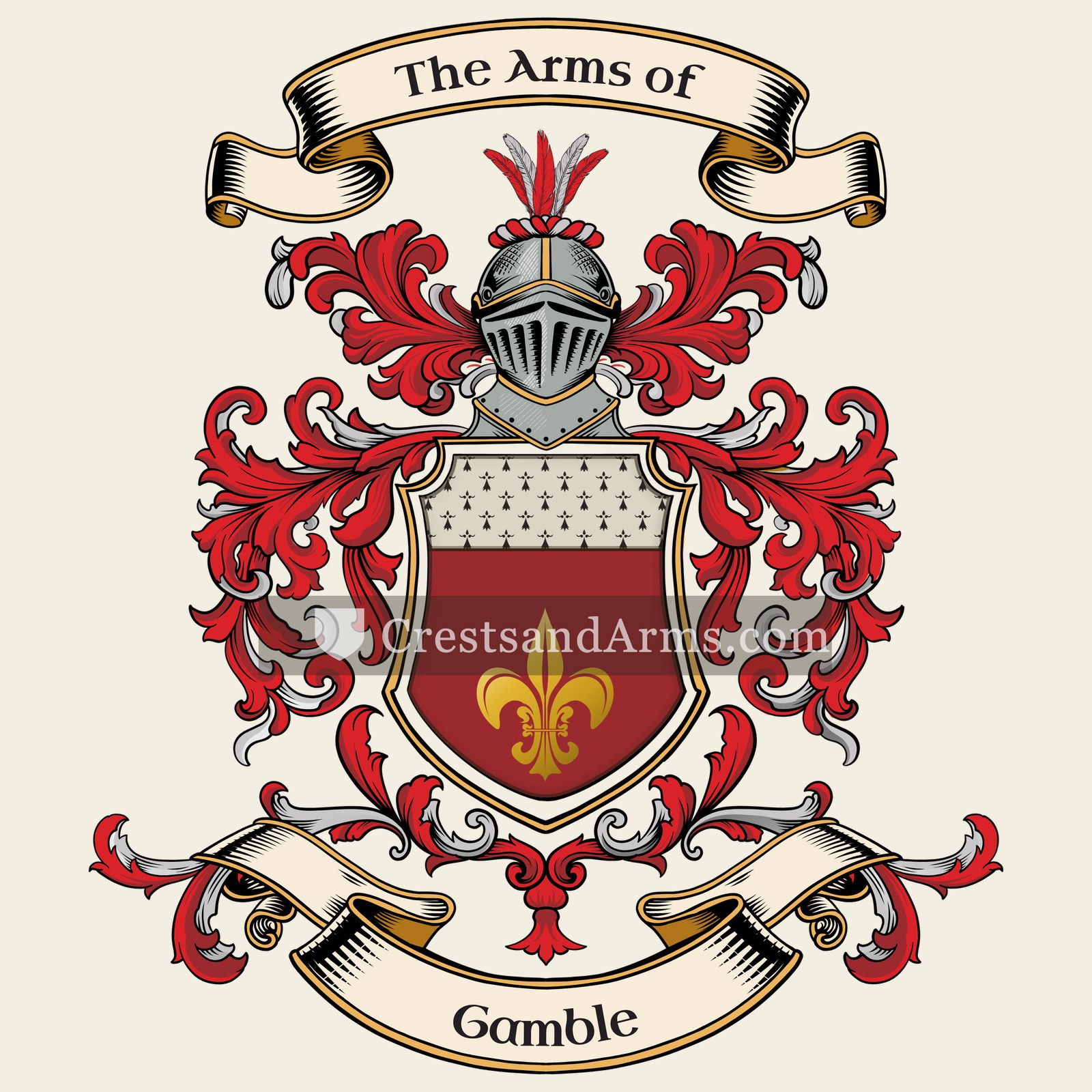The Gamble coat of arms, drawn from the recorded blazon