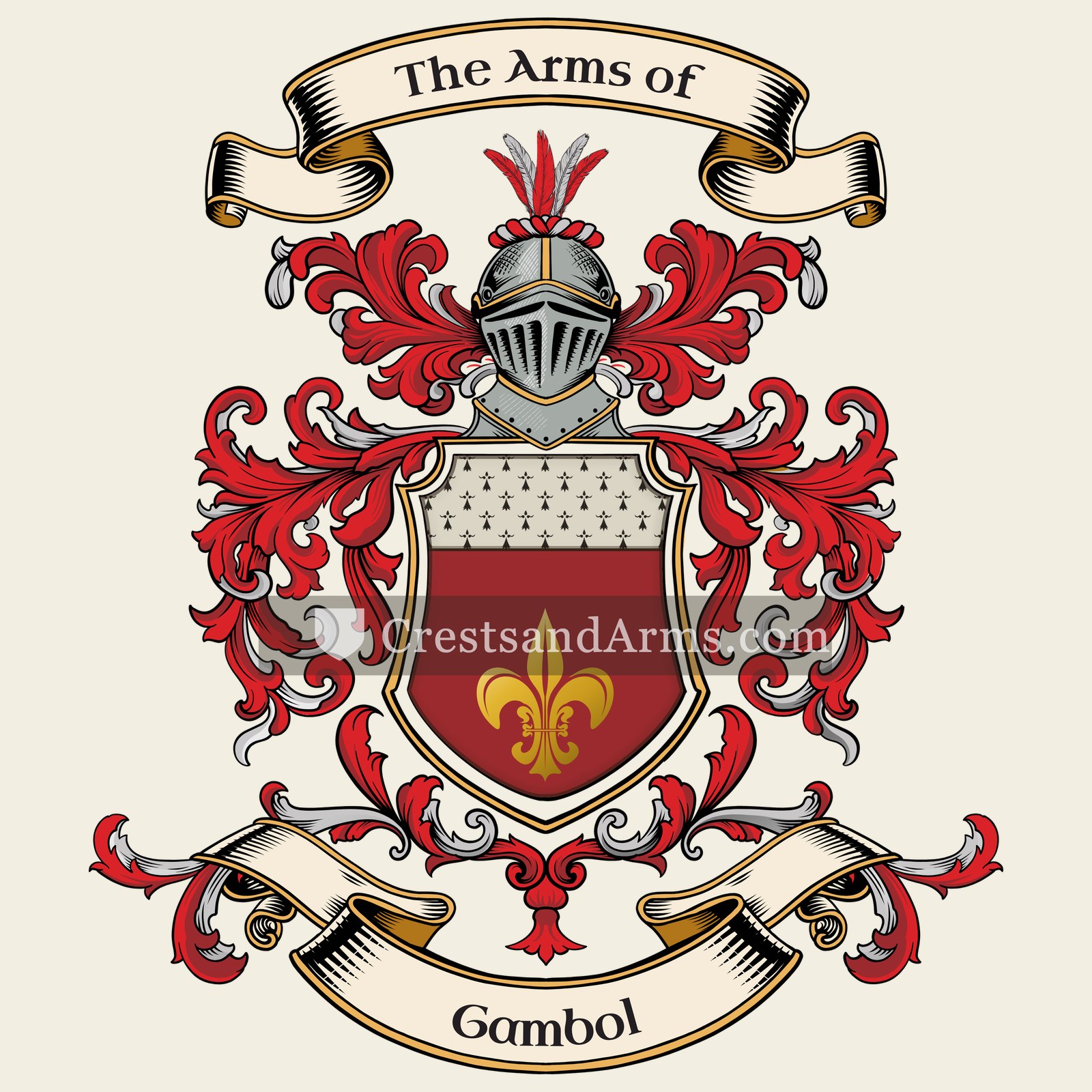 The Gambol coat of arms, drawn from the recorded blazon