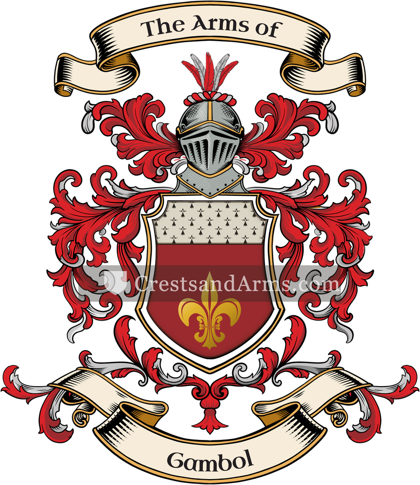 The Gambol coat of arms, drawn from the recorded blazon