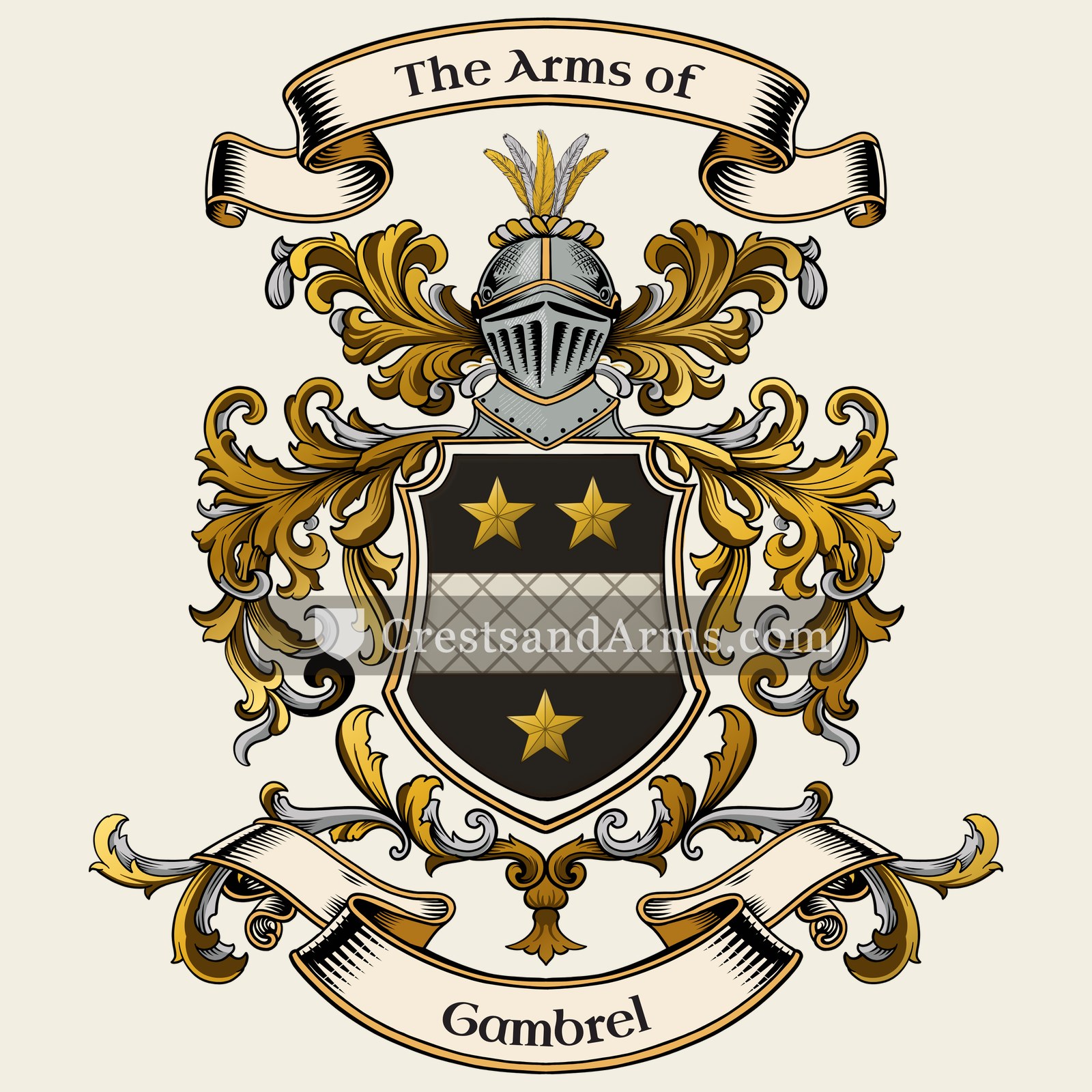 The Gambrel coat of arms, drawn from the recorded blazon