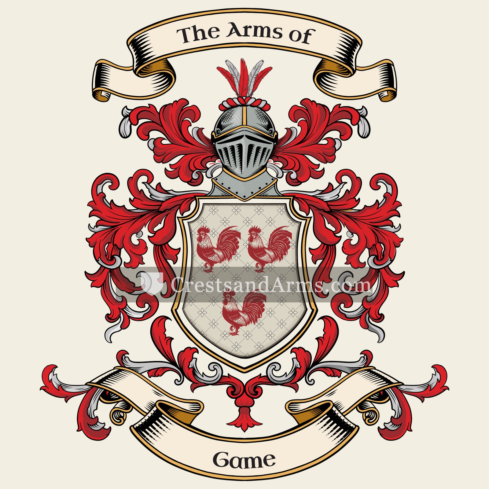 The Game coat of arms, drawn from the recorded blazon